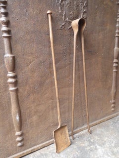 Large French Wrought Iron Fireplace Tools or Fire Tools, 18th Century