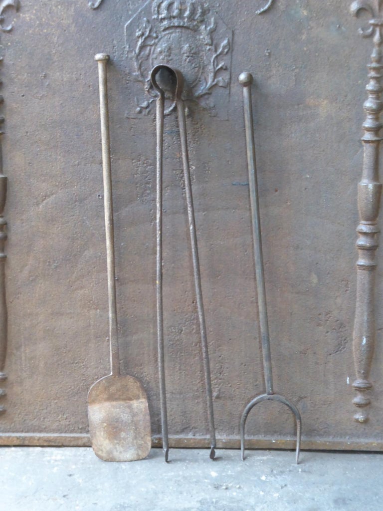 Large French Wrought Iron Fireplace Tools or Fire Tools, 18th Century ...