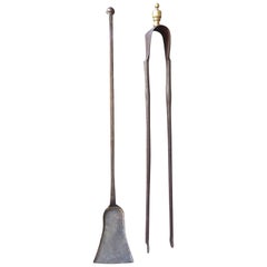Large French Wrought Iron Fireplace Tools or Fire Tools, 18th Century