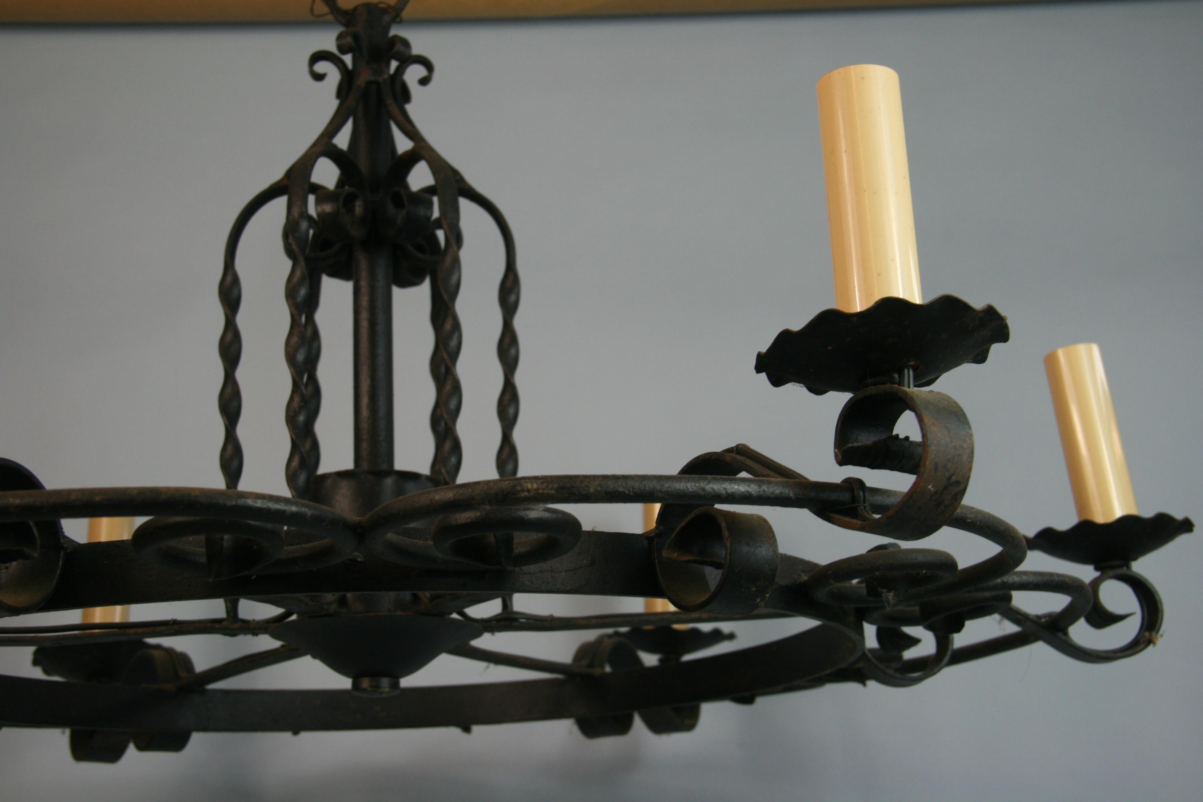 Large French Wrought Iron Hand Made   Chandelier, circa 1920s For Sale 3
