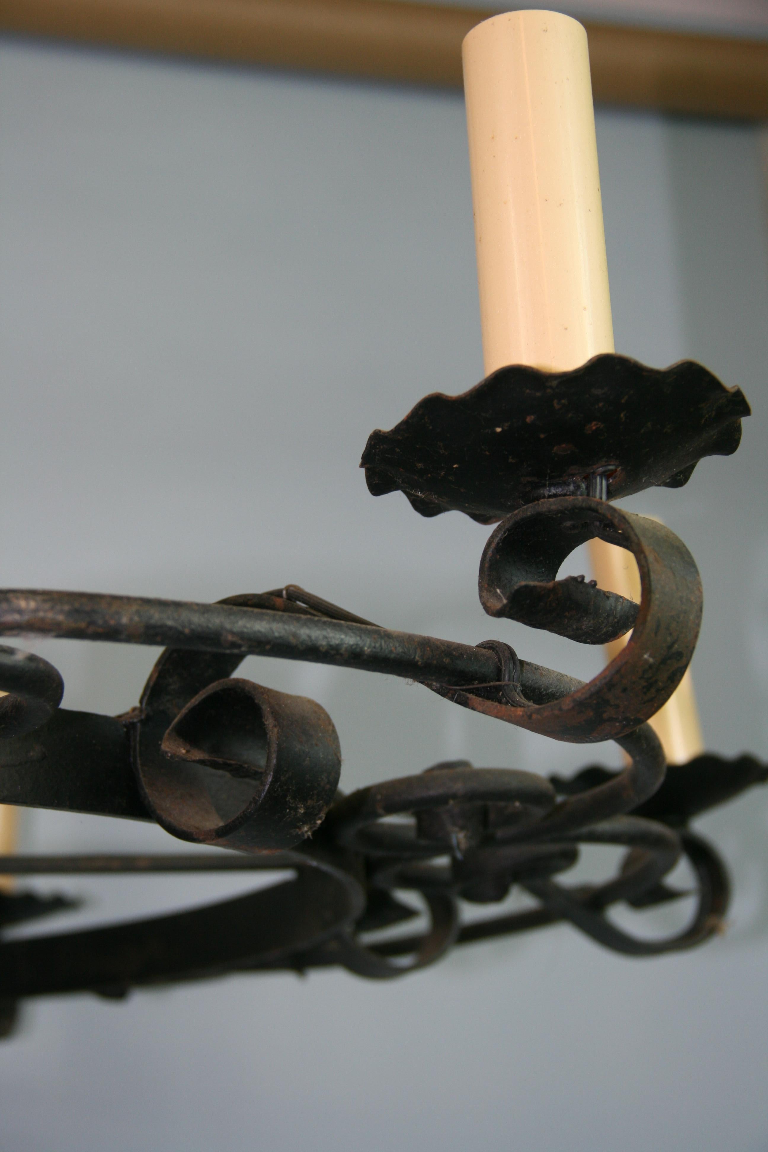 Large French Wrought Iron Hand Made   Chandelier, circa 1920s For Sale 4