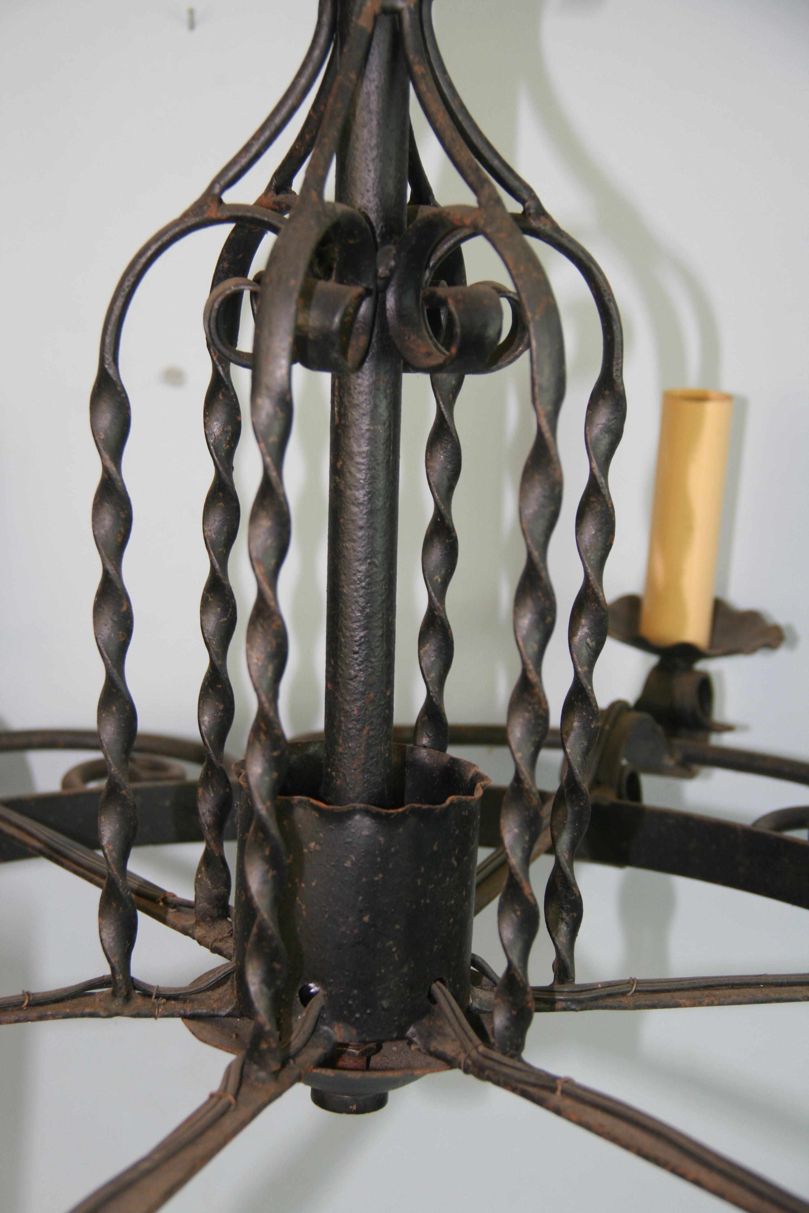 Large French Wrought Iron Hand Made   Chandelier, circa 1920s For Sale 5