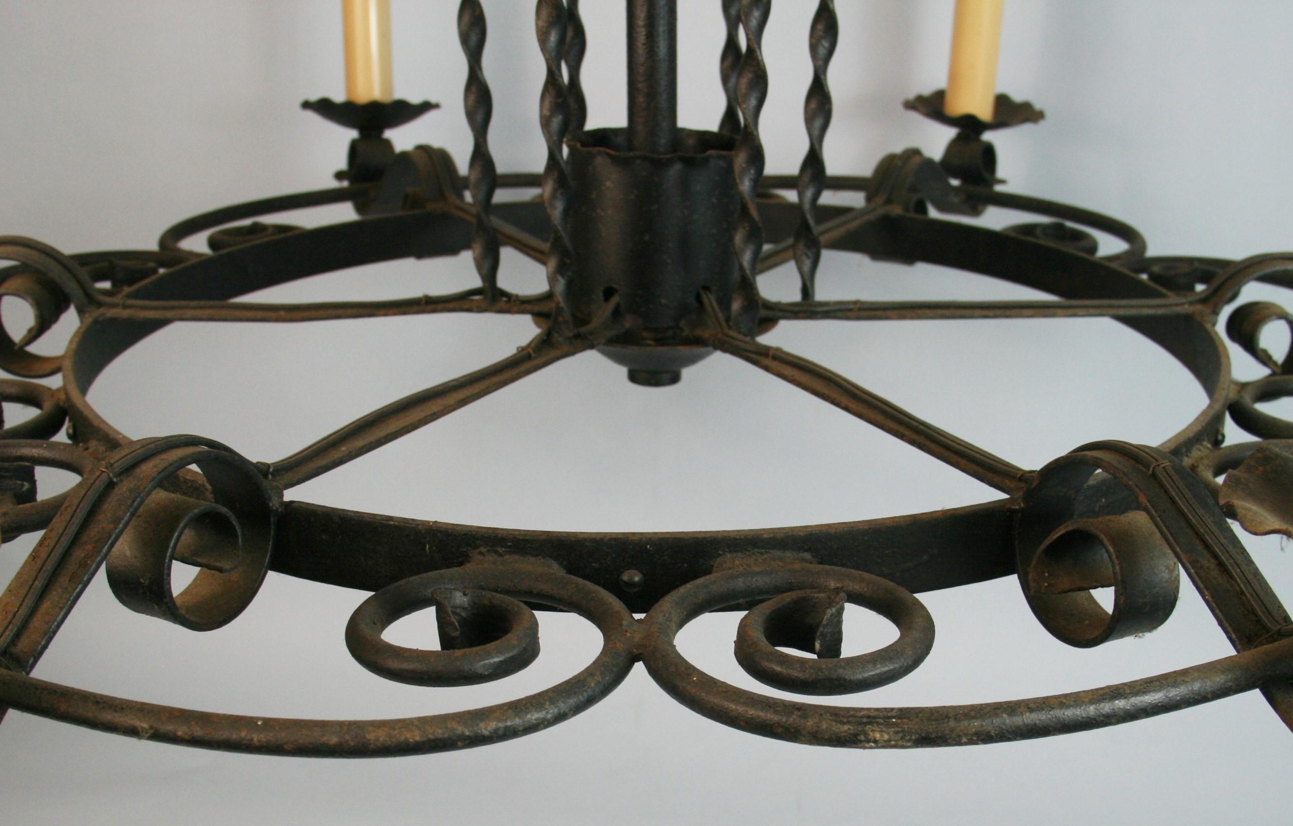 Large French Wrought Iron Hand Made   Chandelier, circa 1920s For Sale 7