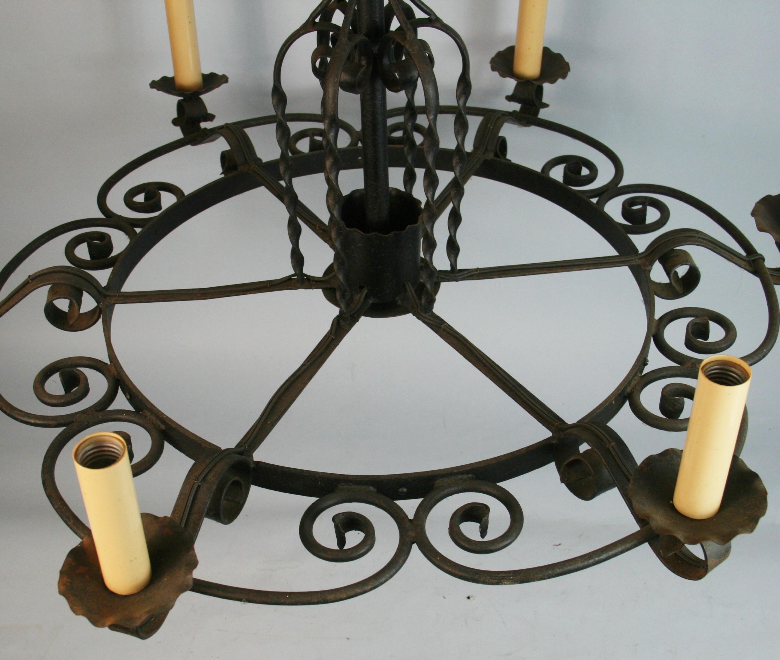 Italian Large French Wrought Iron Hand Made   Chandelier, circa 1920s For Sale