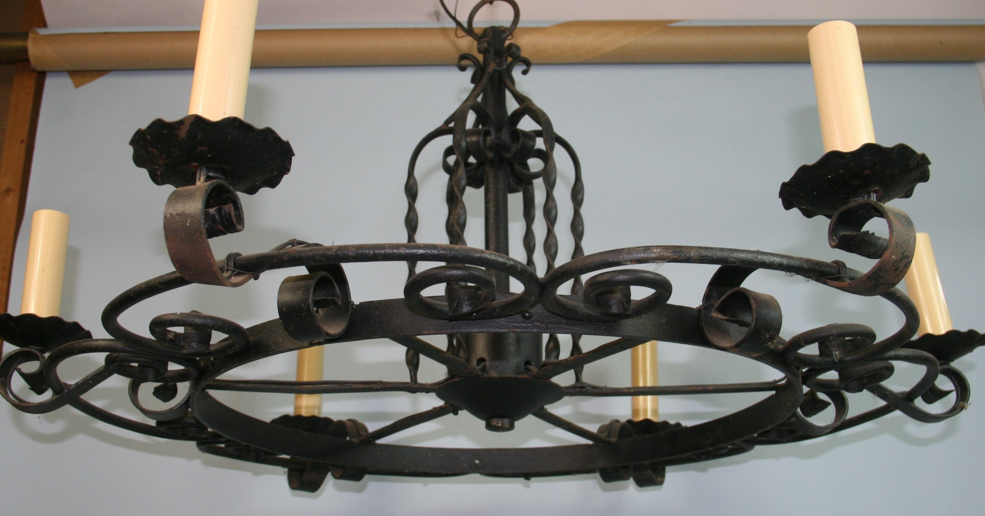 Metal Large French Wrought Iron Hand Made   Chandelier, circa 1920s For Sale