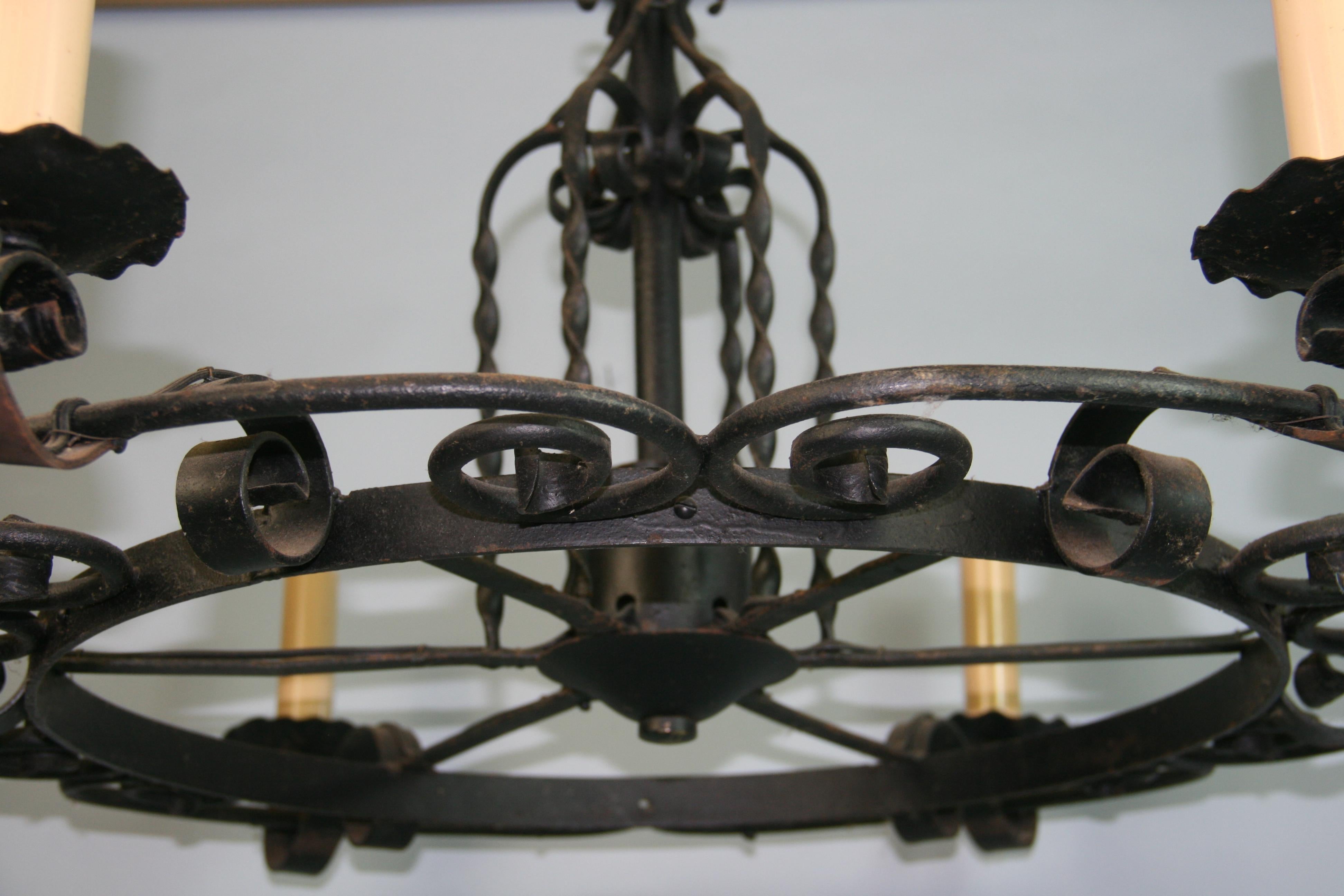 Large French Wrought Iron Hand Made   Chandelier, circa 1920s For Sale 1