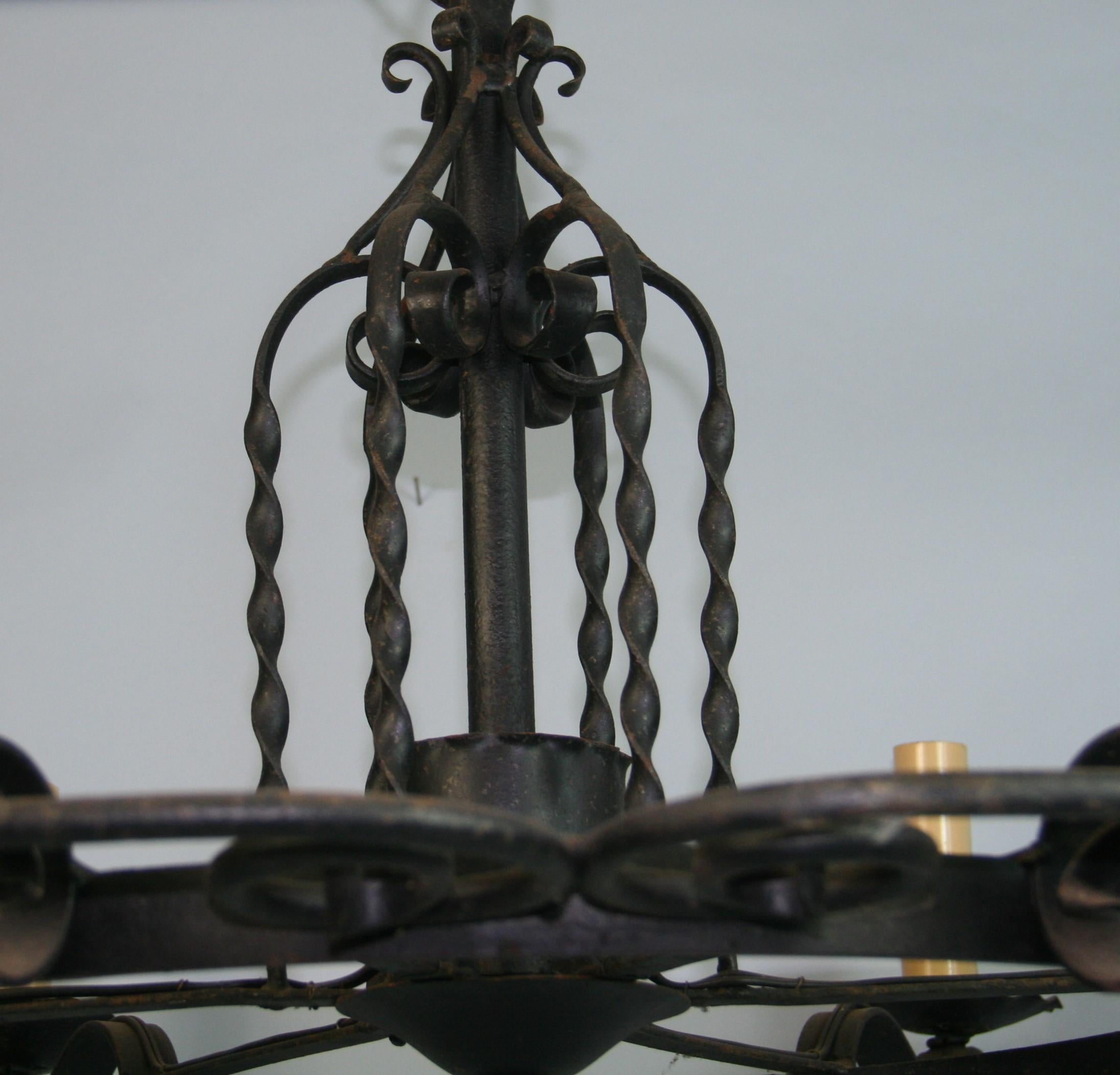 Large French Wrought Iron Hand Made   Chandelier, circa 1920s For Sale 2