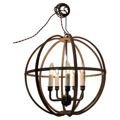 Large French Wrought Iron Industrial Sphere Chandelier