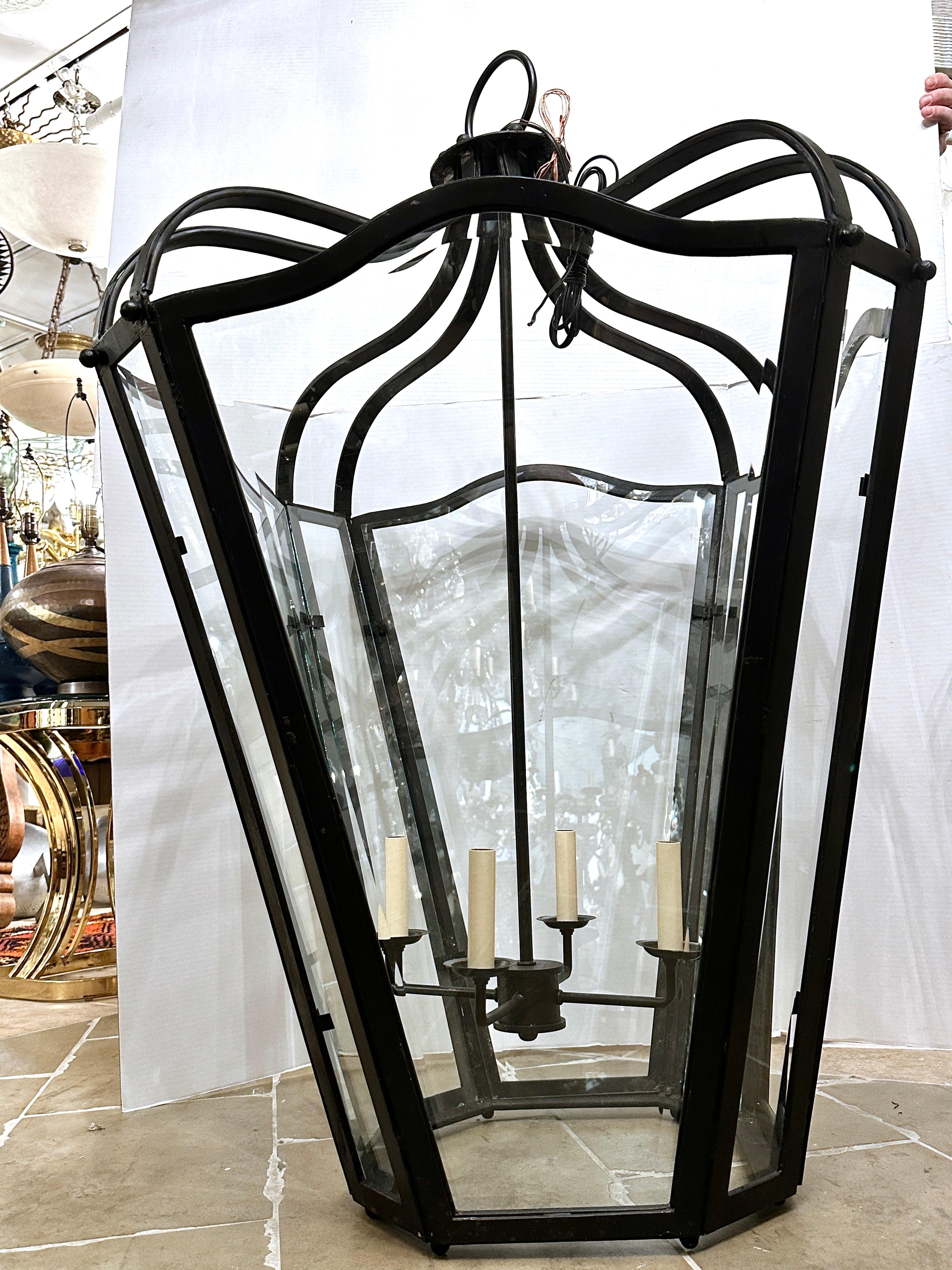 Large French Wrought Iron lantern In Good Condition For Sale In New York, NY