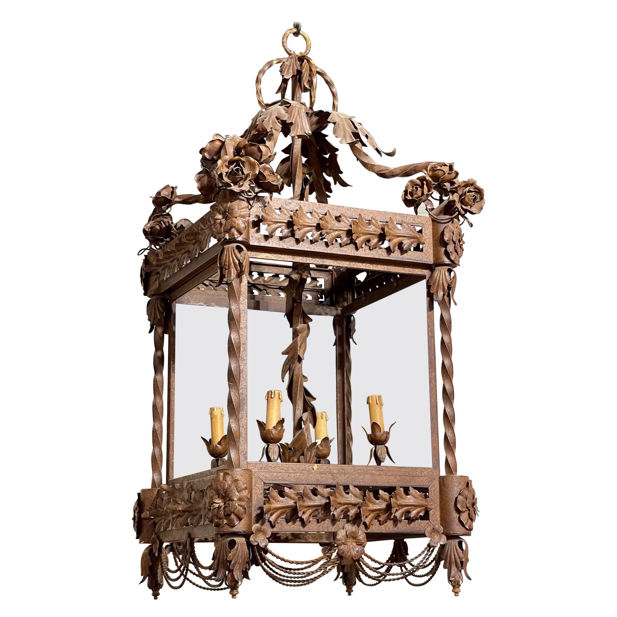 Large French Wrought Iron Lantern For Sale