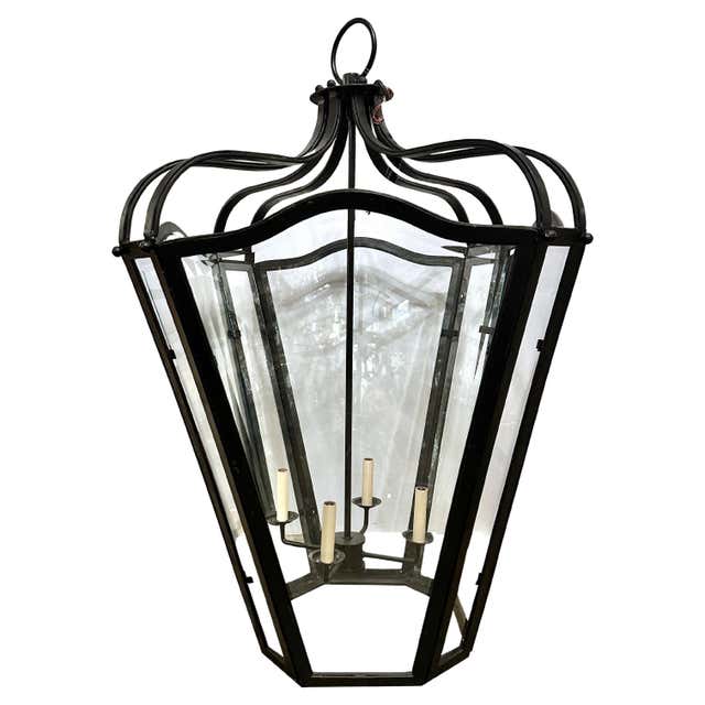 Elegant 1920's wrought iron lantern For Sale at 1stDibs