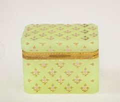 Large French Yellow Opaline Crystal Dore Bronze Mounted Box w/ Floral Enamel