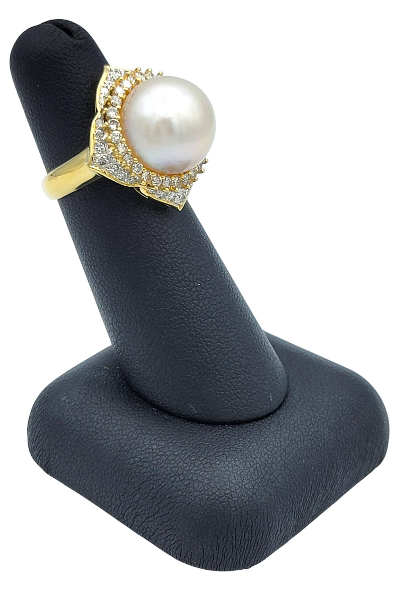 Large Fresh Water Pearl and Pavé Diamond Cocktail Ring in 18 Karat Yellow Gold For Sale 4