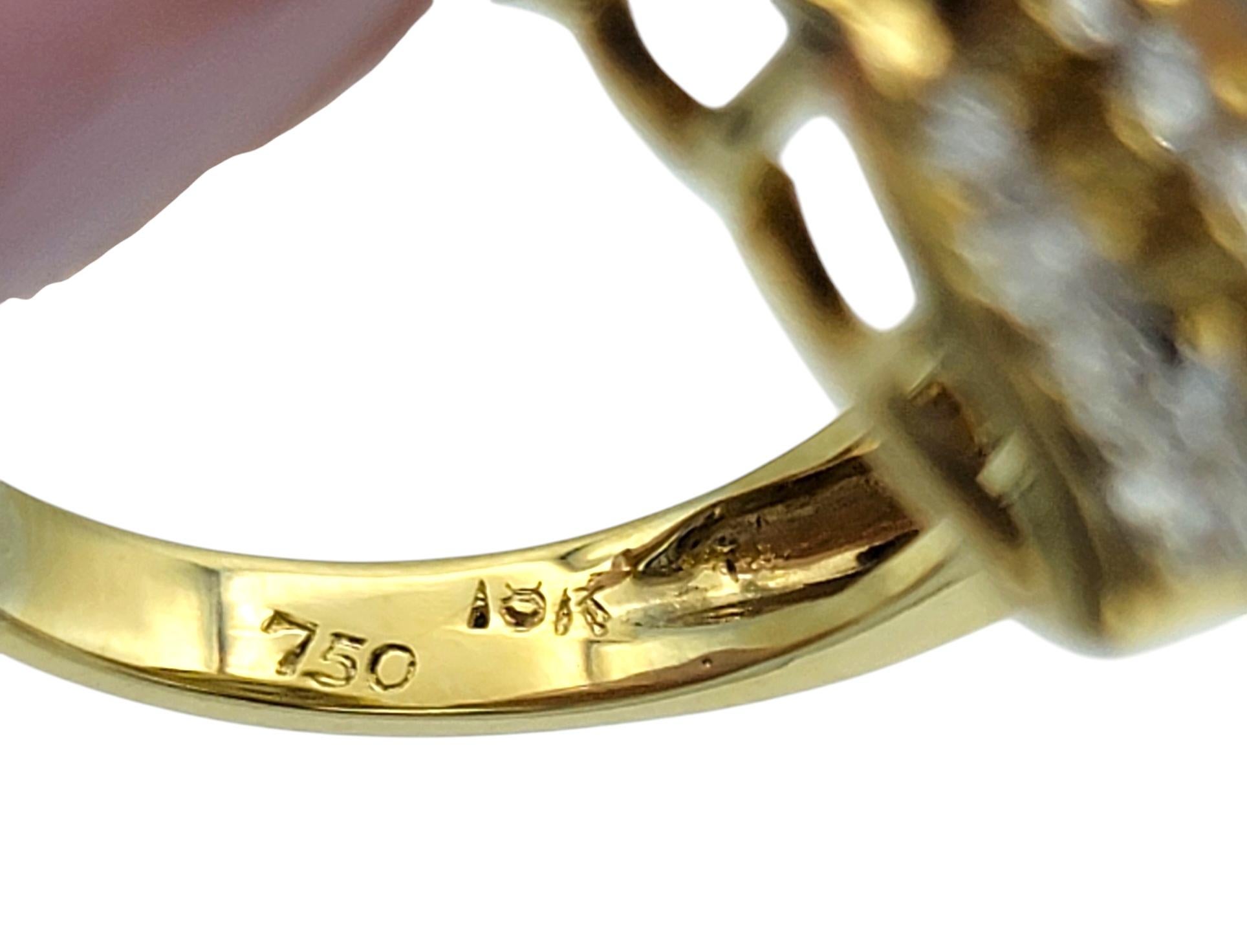 Women's Large Fresh Water Pearl and Pavé Diamond Cocktail Ring in 18 Karat Yellow Gold For Sale