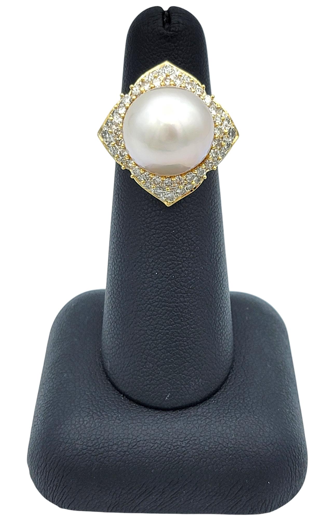 Large Fresh Water Pearl and Pavé Diamond Cocktail Ring in 18 Karat Yellow Gold For Sale 3