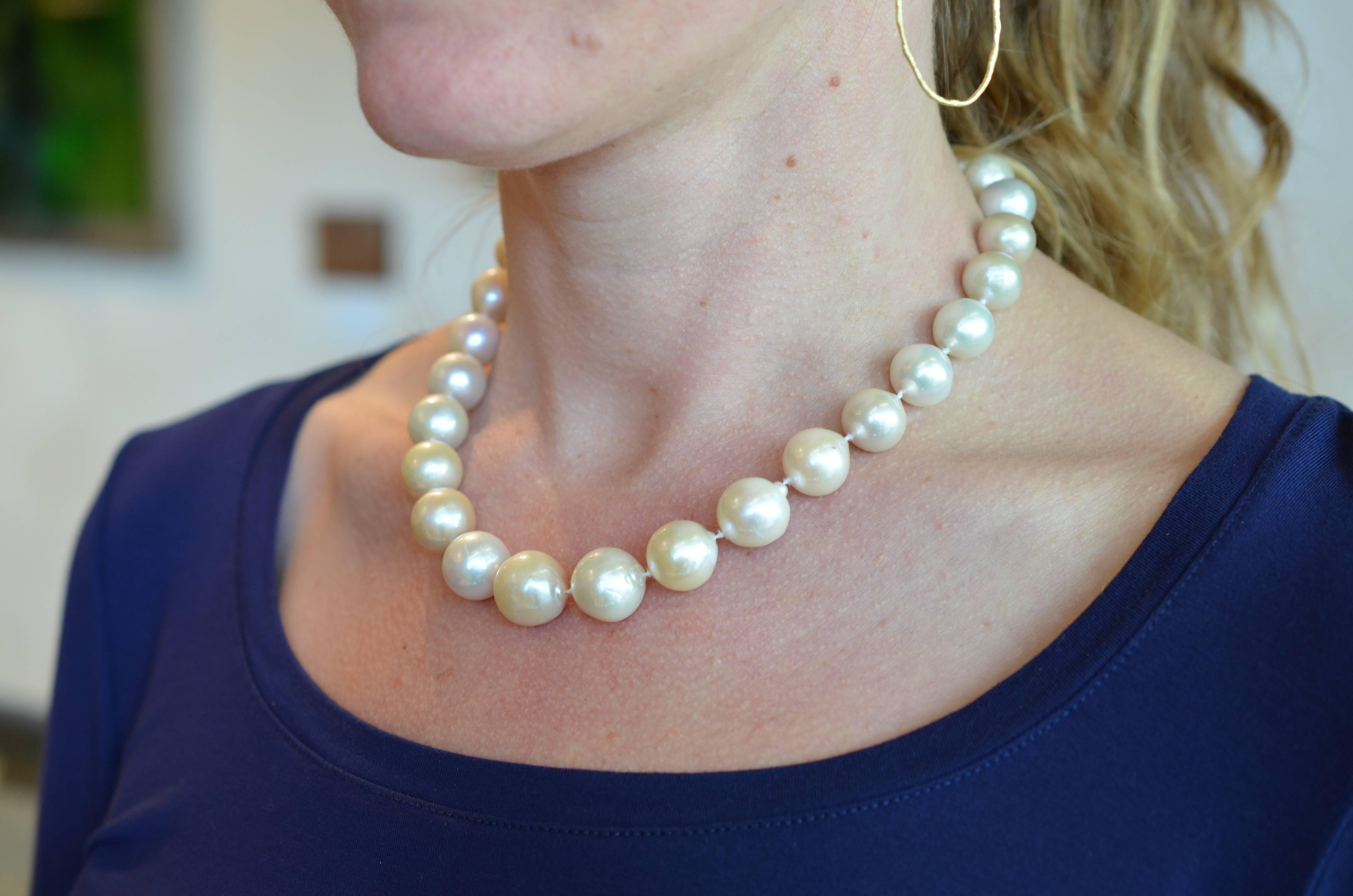 Large Fresh Water Pearl Necklace in Light Peachy Pink and Silver Hues Gold Clasp 3