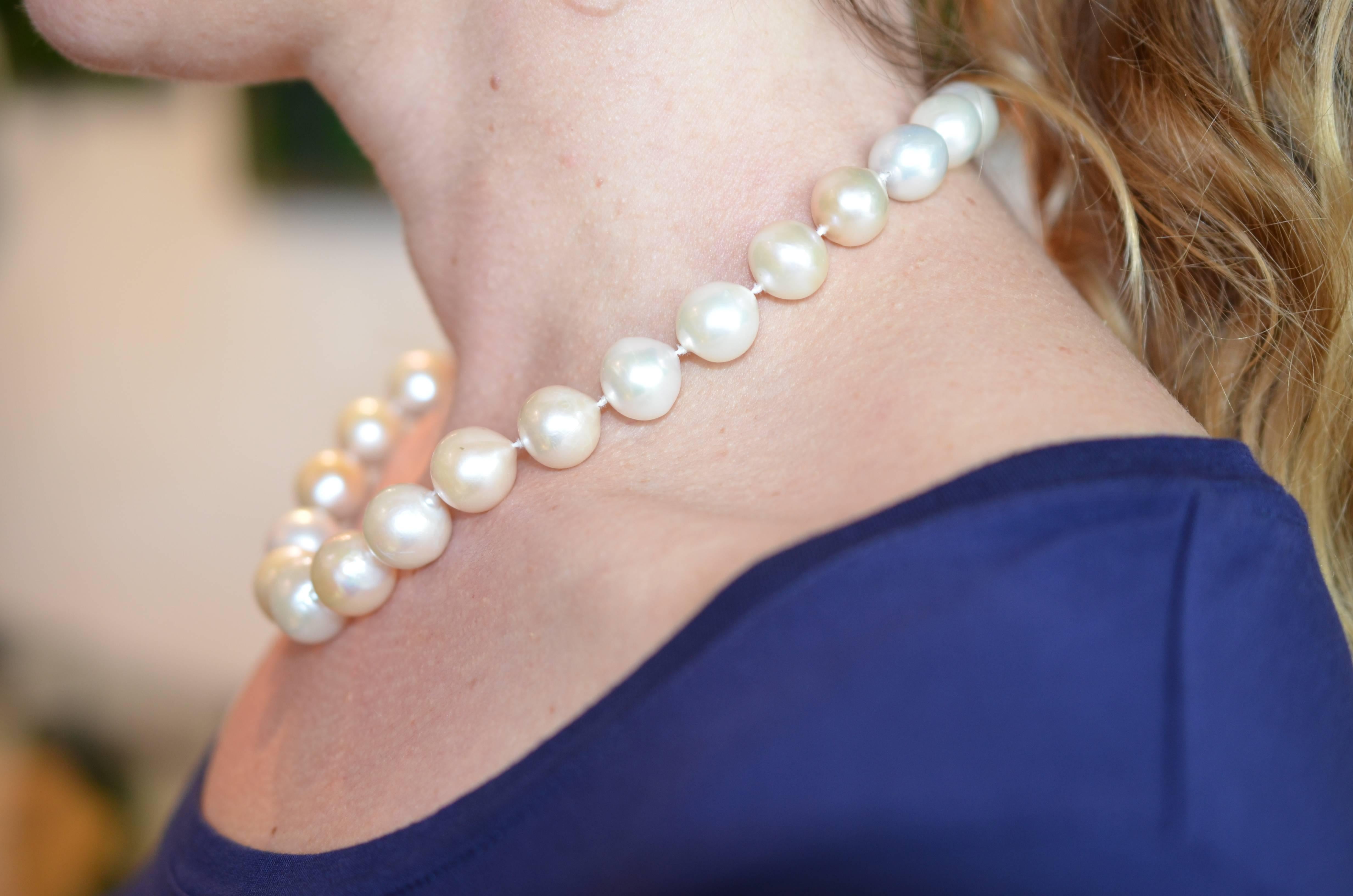 Large Fresh Water Pearl Necklace in Light Peachy Pink and Silver Hues Gold Clasp 4