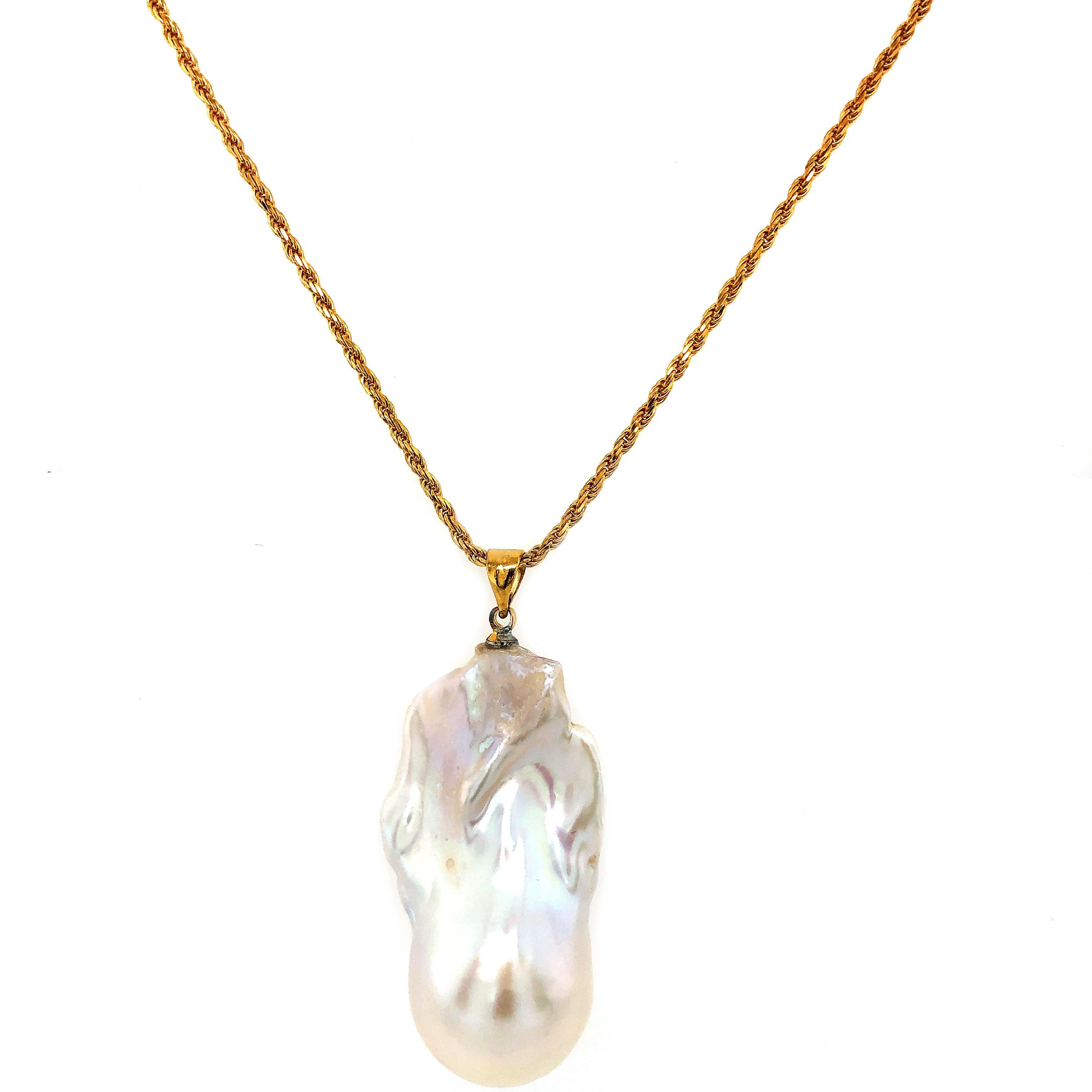 Large Freshwater Baroque Pearl Pendant Necklace on 18K Gold Vermeil Chain
