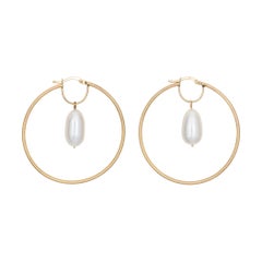 Große Süßwasserperlen-Ohrringe, Nachlass 14k Gelbgold Satin-Finish Italien
