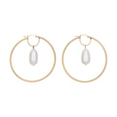 Large Freshwater Pearl Earrings Estate 14k Yellow Gold Satin Finish Italy