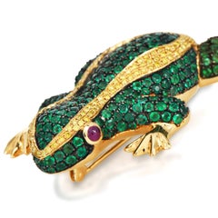 Large Frog Pin with Fancy Yellow Diamonds, Emeralds & Rubies Gold Pin
