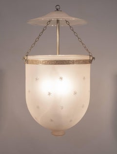 Large Frosted Bell Jar Lantern with Star Etching