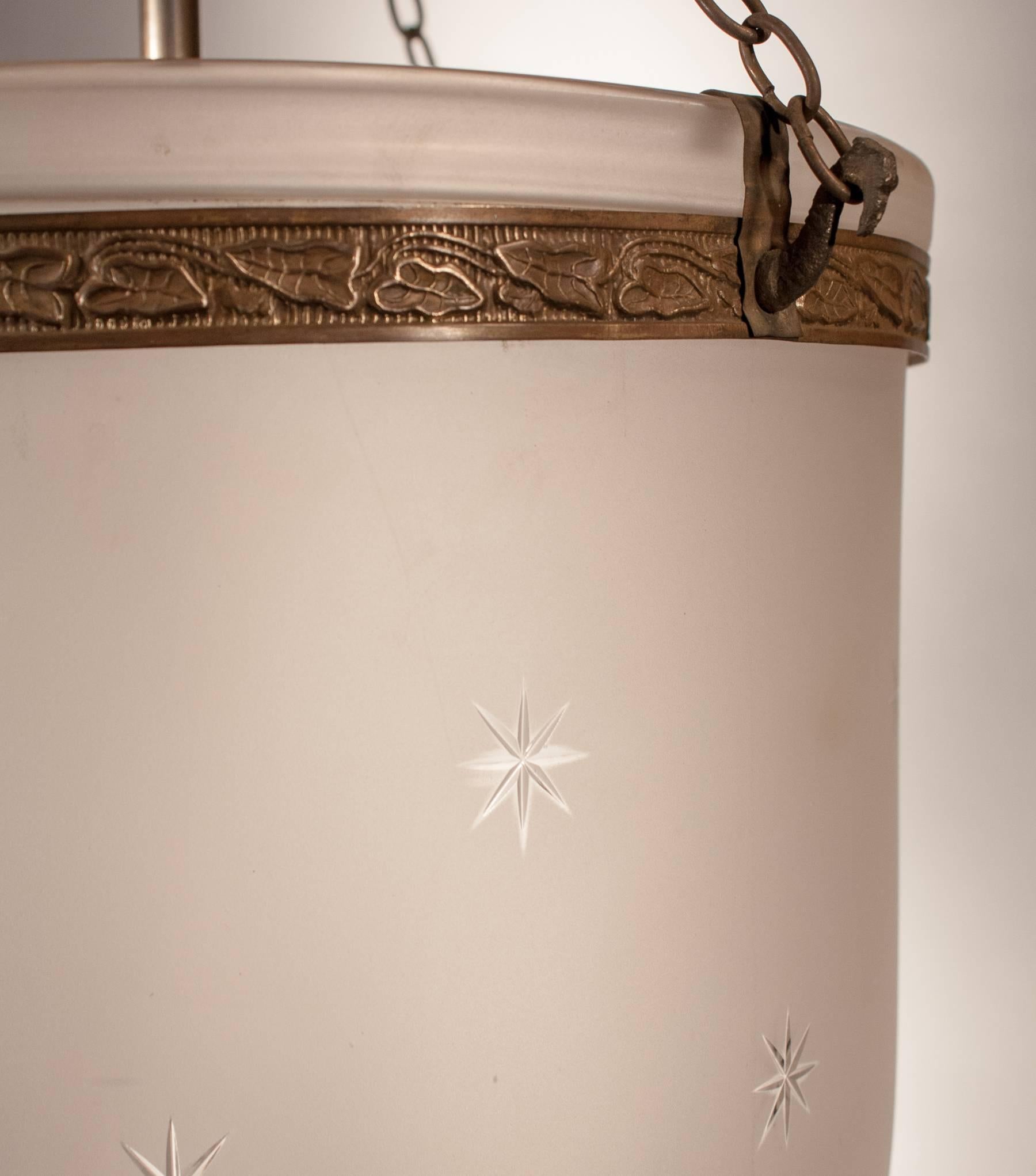 19th Century Large Frosted Bell Jar Lantern with Star Etching
