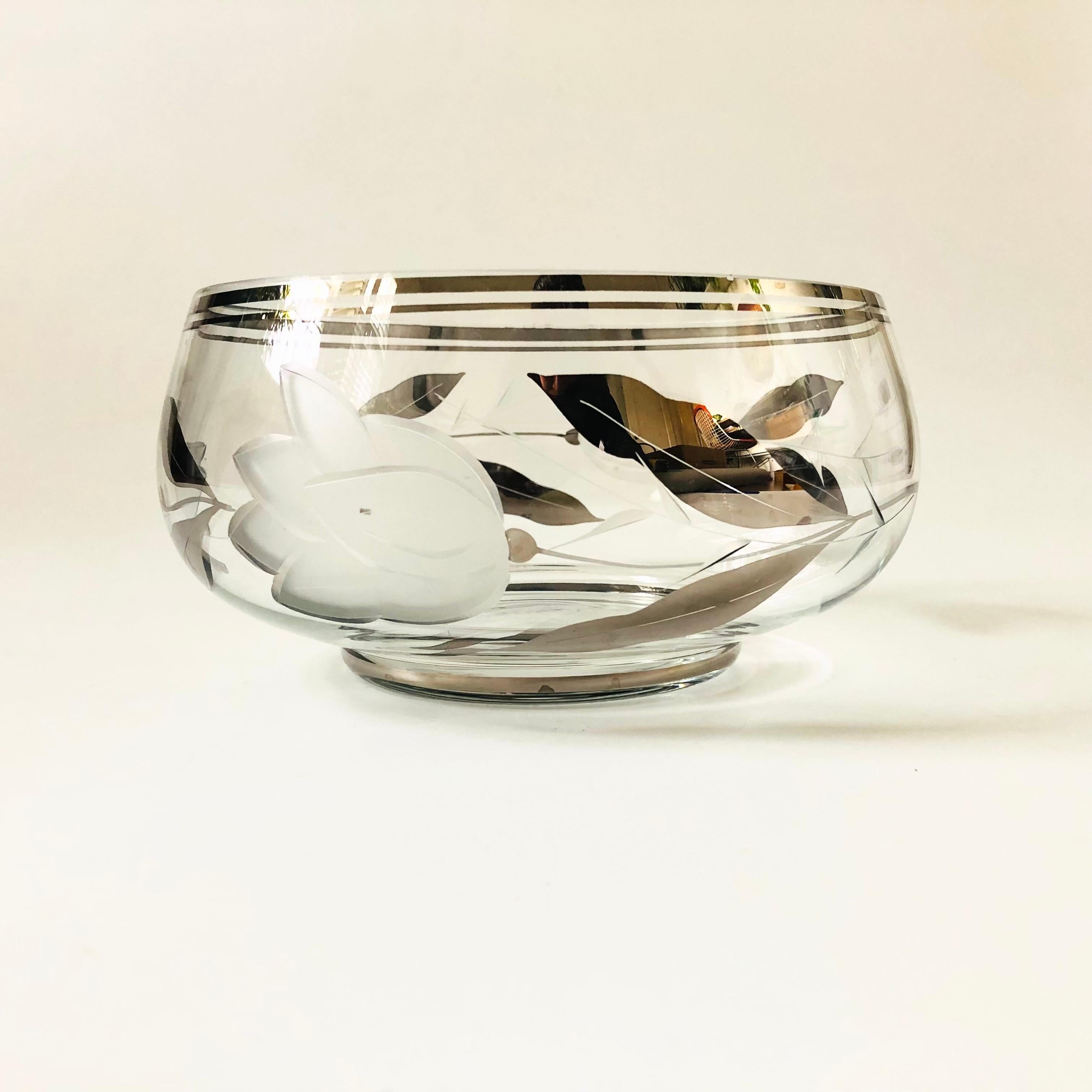 Large Frosted Floral Glass Bowl For Sale 1