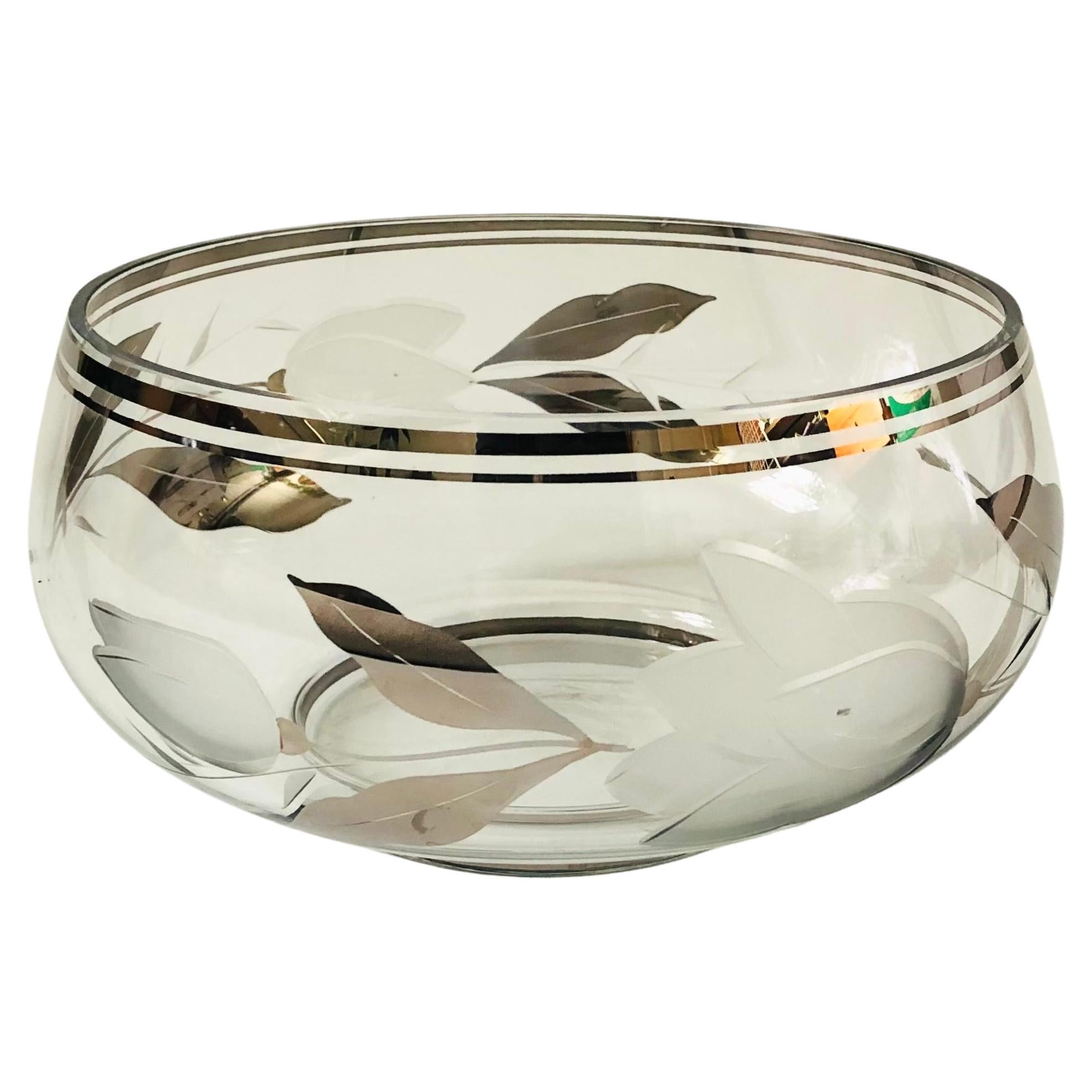 Large Frosted Floral Glass Bowl For Sale