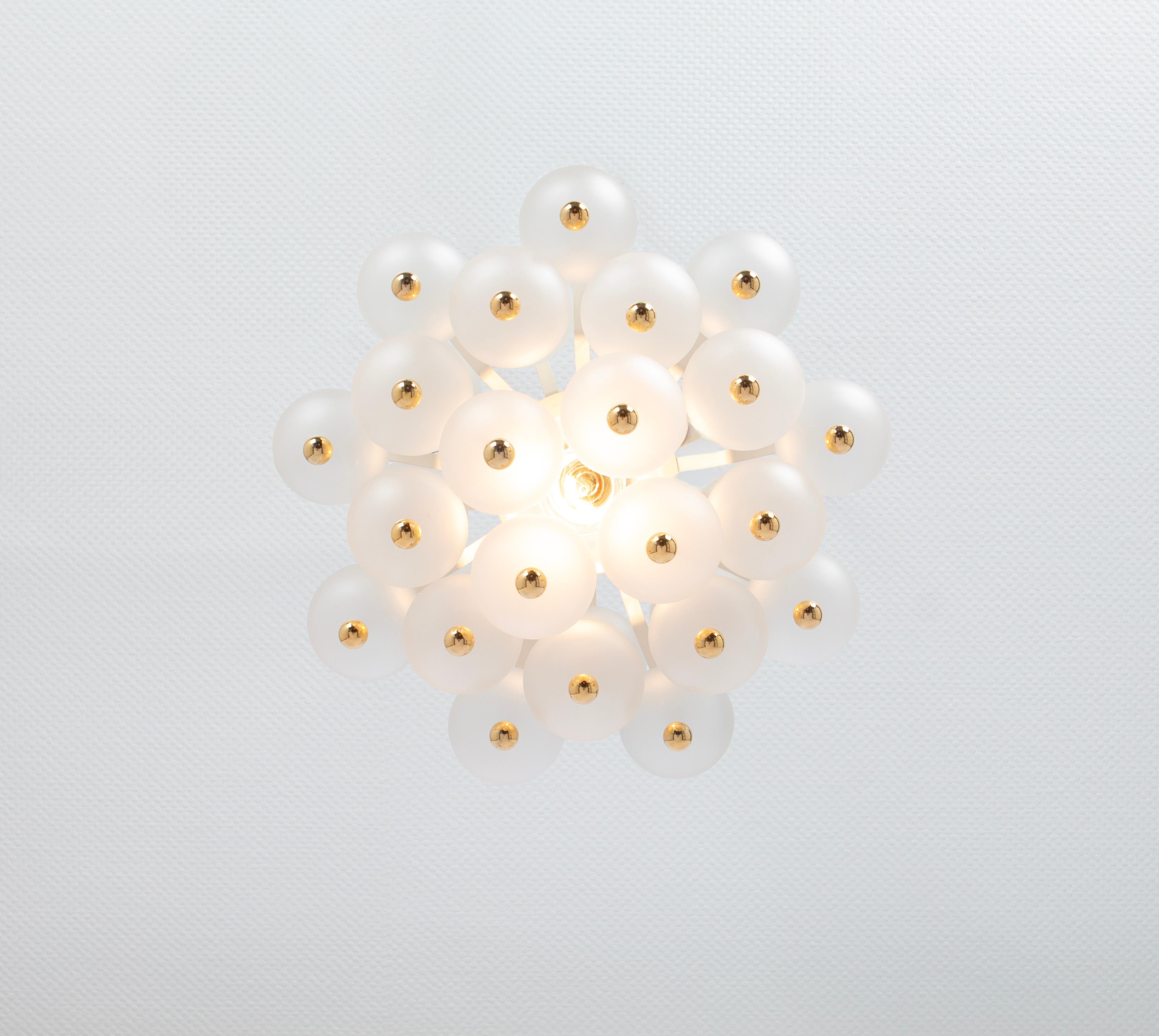 Large Frosted Glass and Brass Chandelier by Kinkeldey, Germany, 1970s For Sale 5