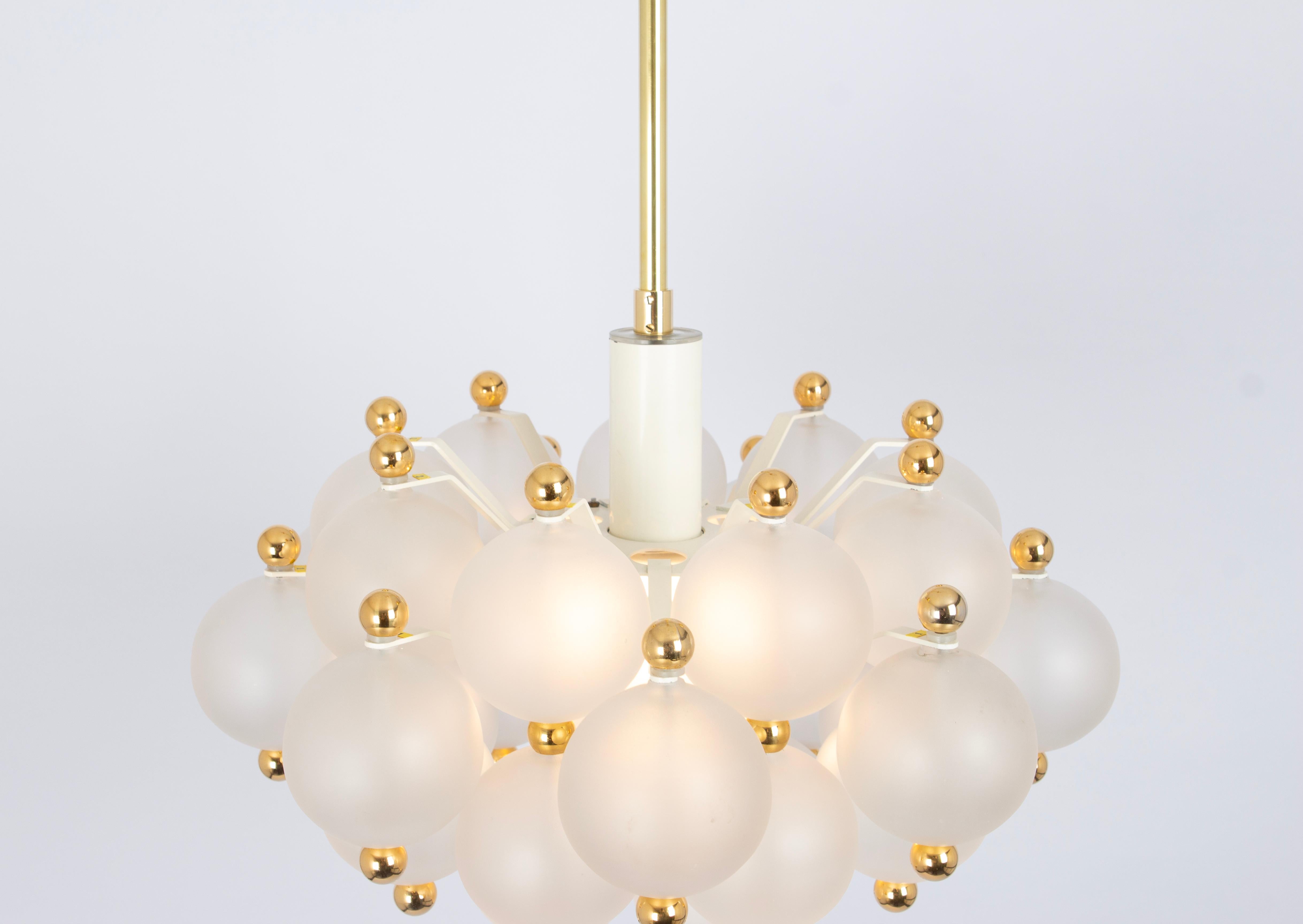 Large Frosted Glass and Brass Chandelier by Kinkeldey, Germany, 1970s For Sale 6