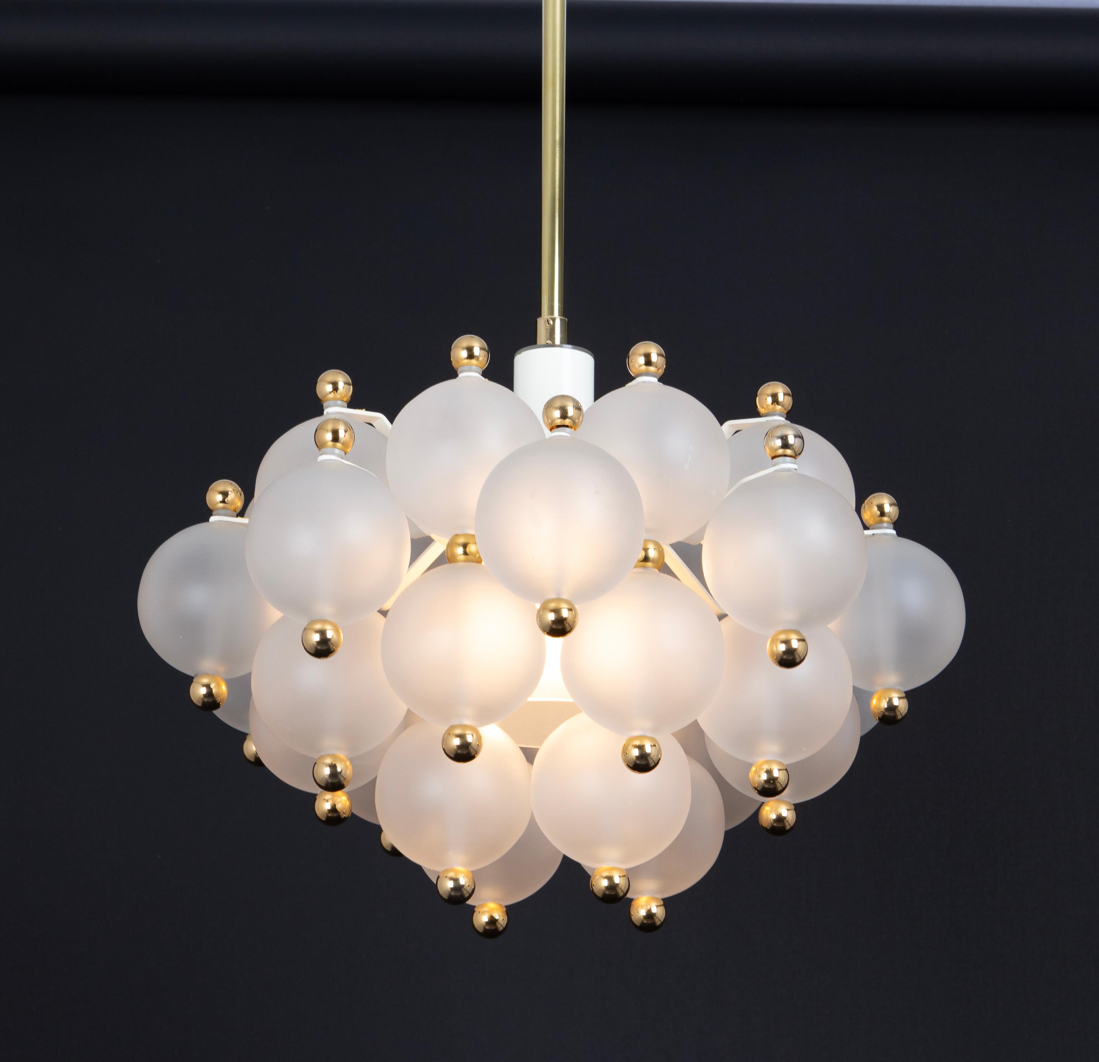 Large Frosted Glass and Brass Chandelier by Kinkeldey, Germany, 1970s For Sale 8