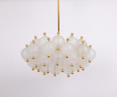 Large Frosted Glass and Brass Chandelier by Kinkeldey, Germany, 1970s