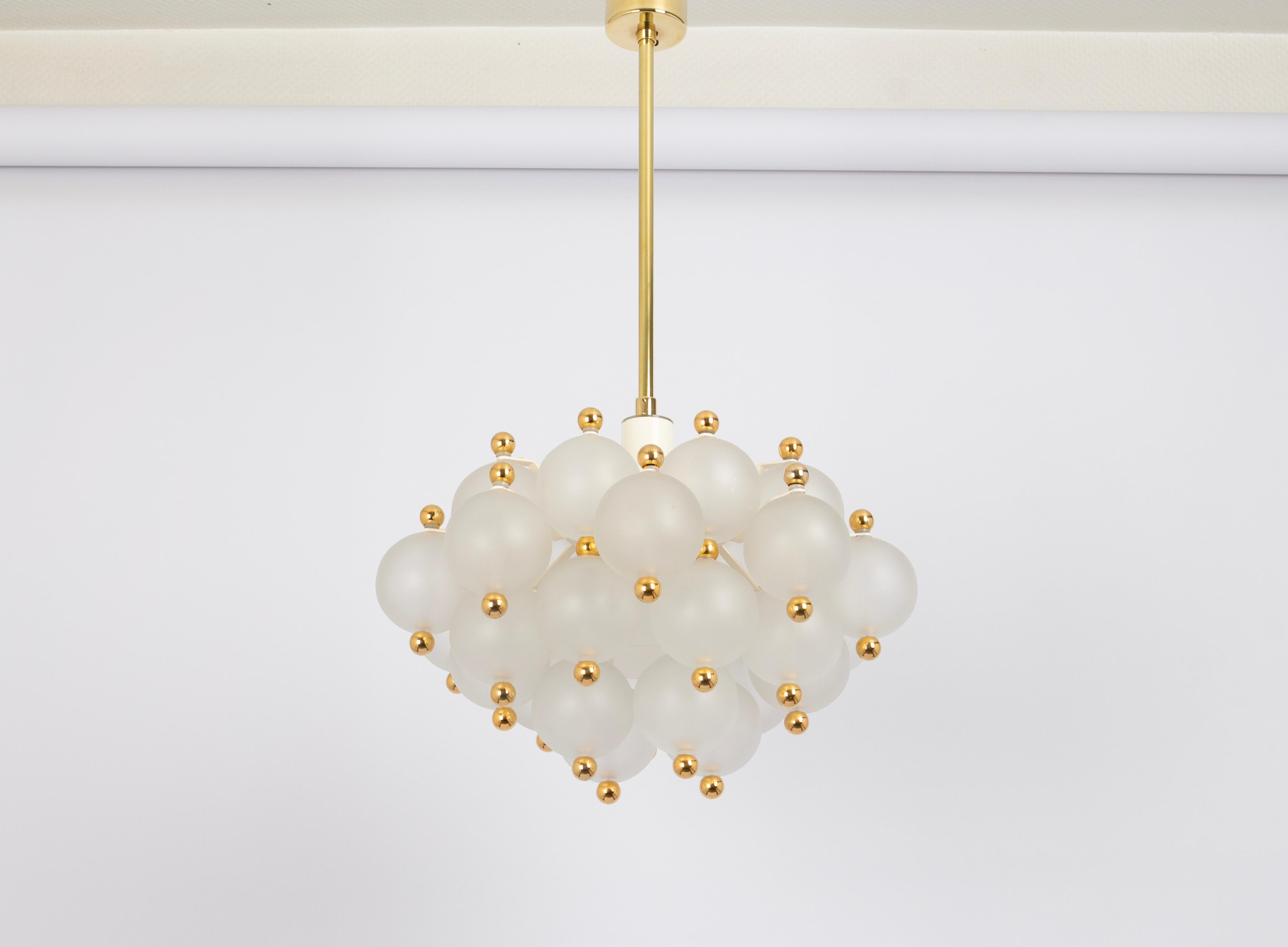 Large Frosted Glass and Brass Chandelier by Kinkeldey, Germany, 1970s For Sale 2