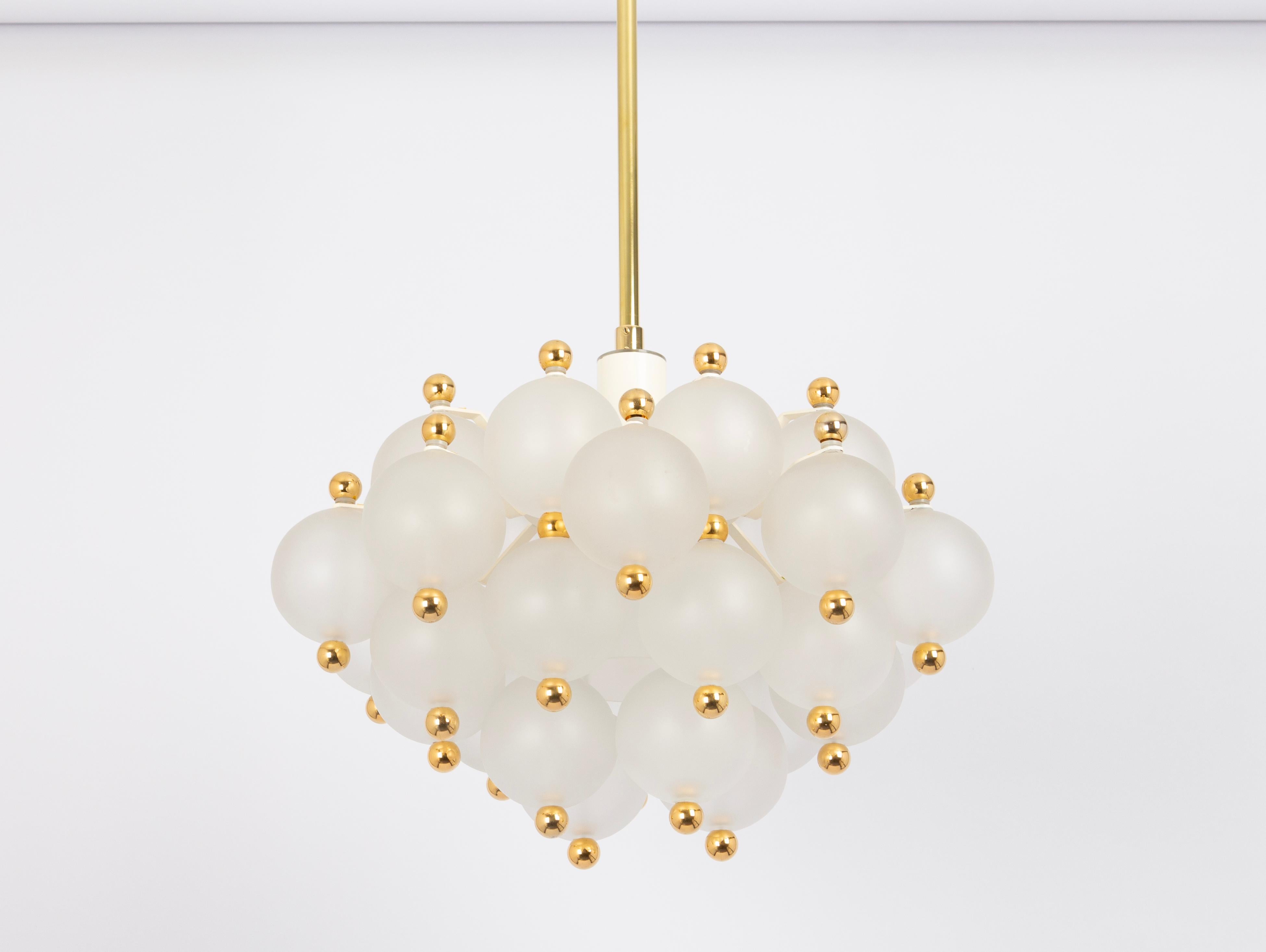 Large Frosted Glass and Brass Chandelier by Kinkeldey, Germany, 1970s For Sale 3