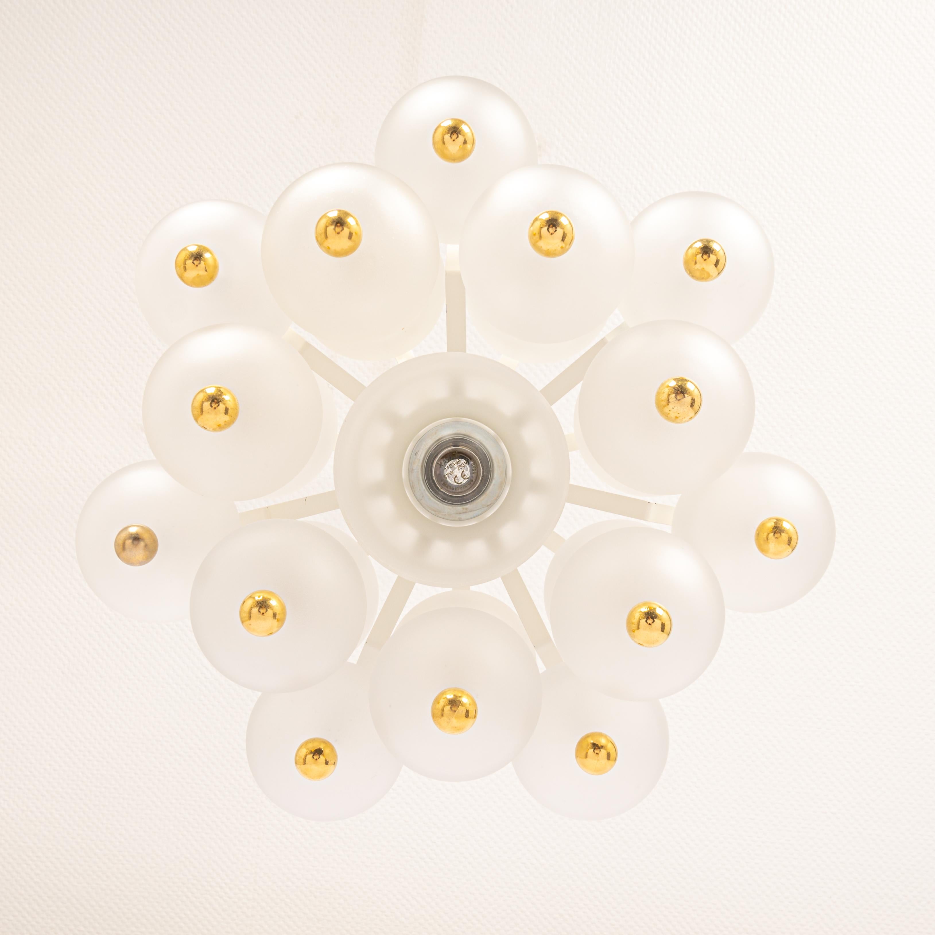 Large Frosted Glass and Brass Chandelier by Kinkeldey, Germany, 1970s For Sale 3