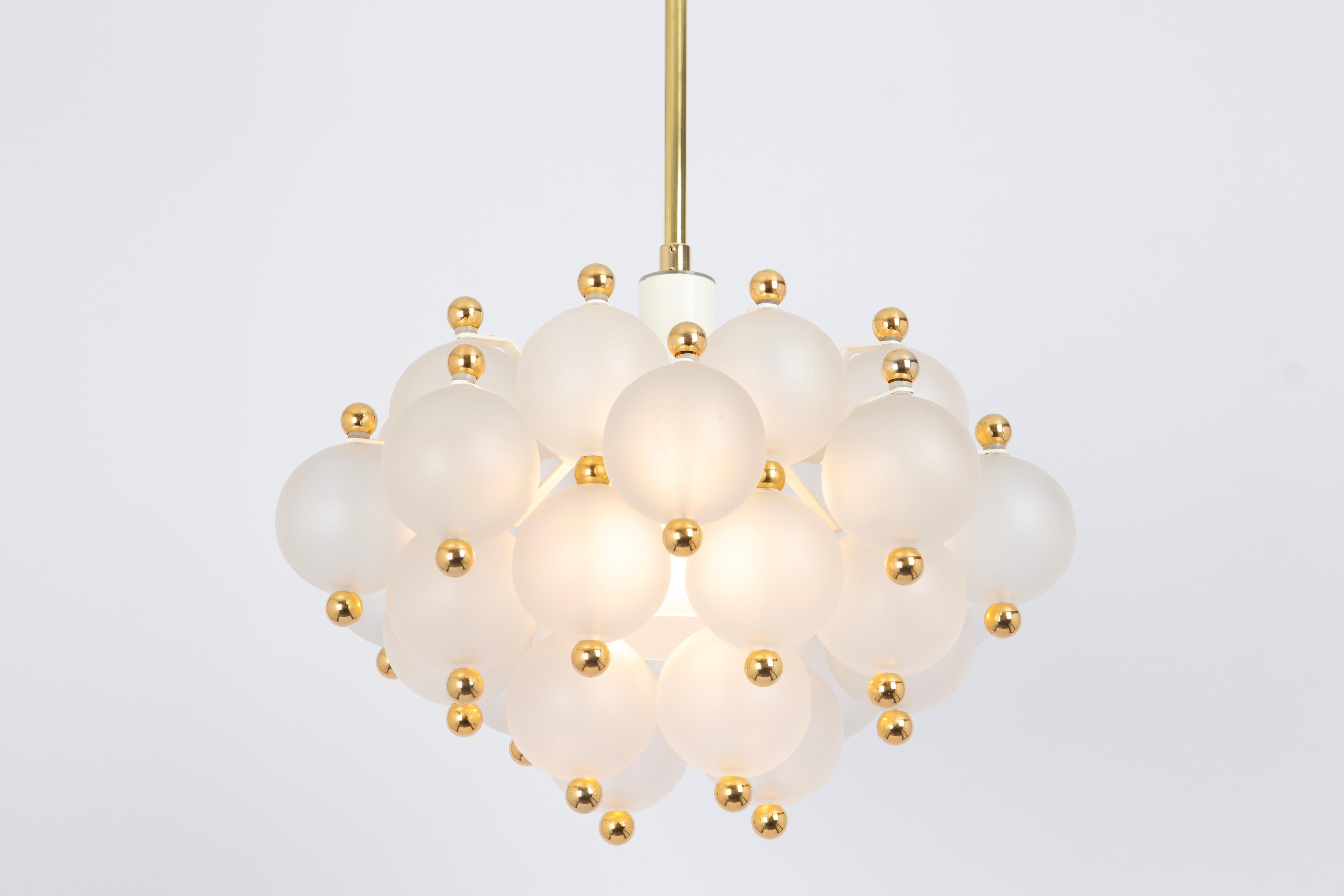 Large Frosted Glass and Brass Chandelier by Kinkeldey, Germany, 1970s For Sale 4