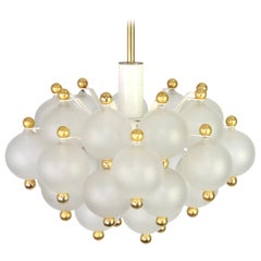 Large Frosted Glass and Brass Chandelier by Kinkeldey, Germany, 1970s