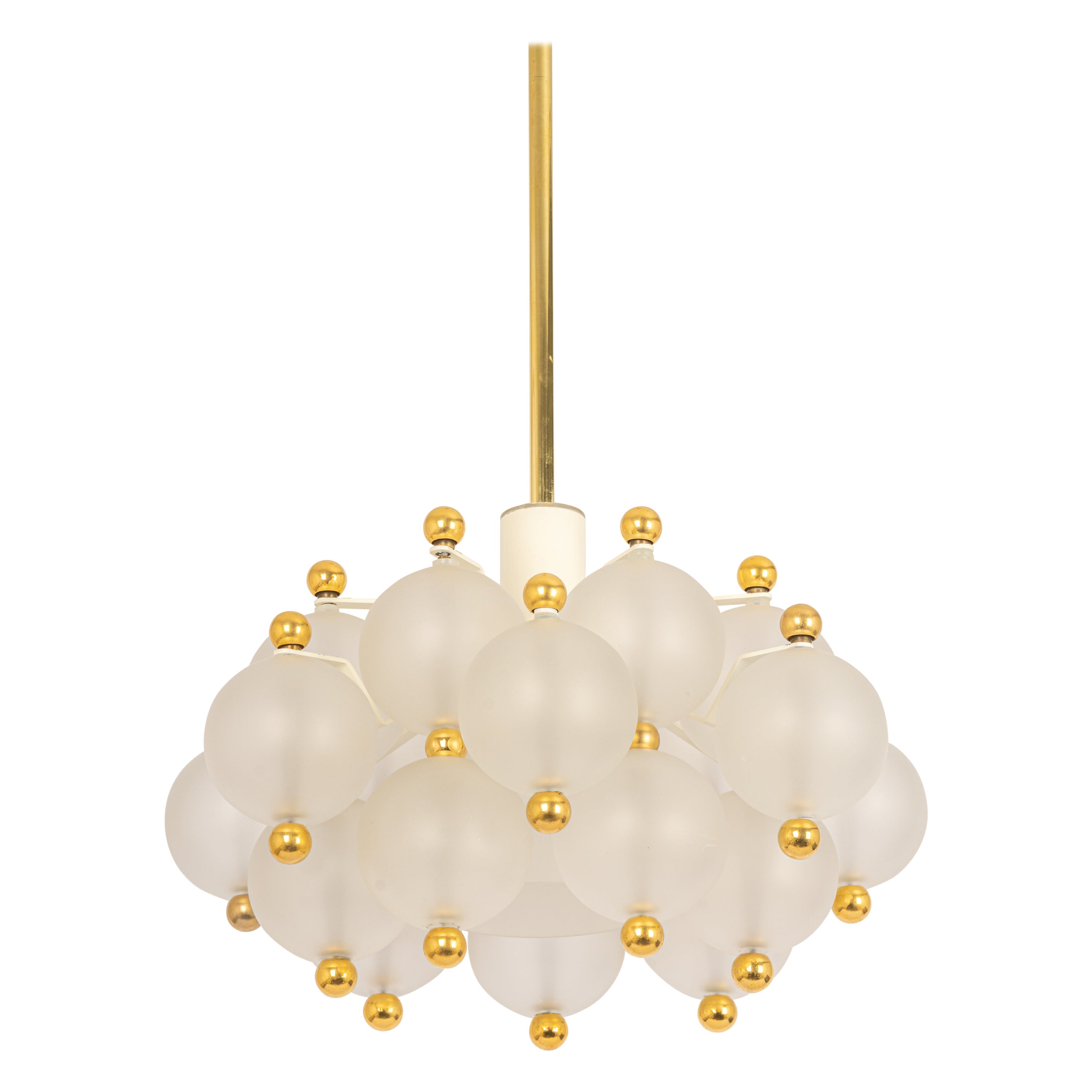 Grande lampadario in vetro smerigliato e ottone di Kinkeldey, Germania, anni '70
