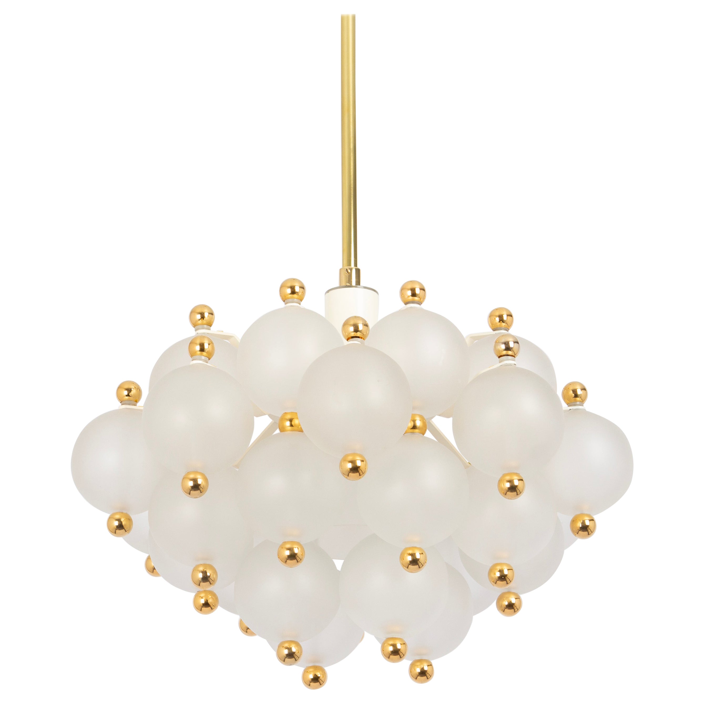 Grande lampadario in vetro smerigliato e ottone di Kinkeldey, Germania, anni '70