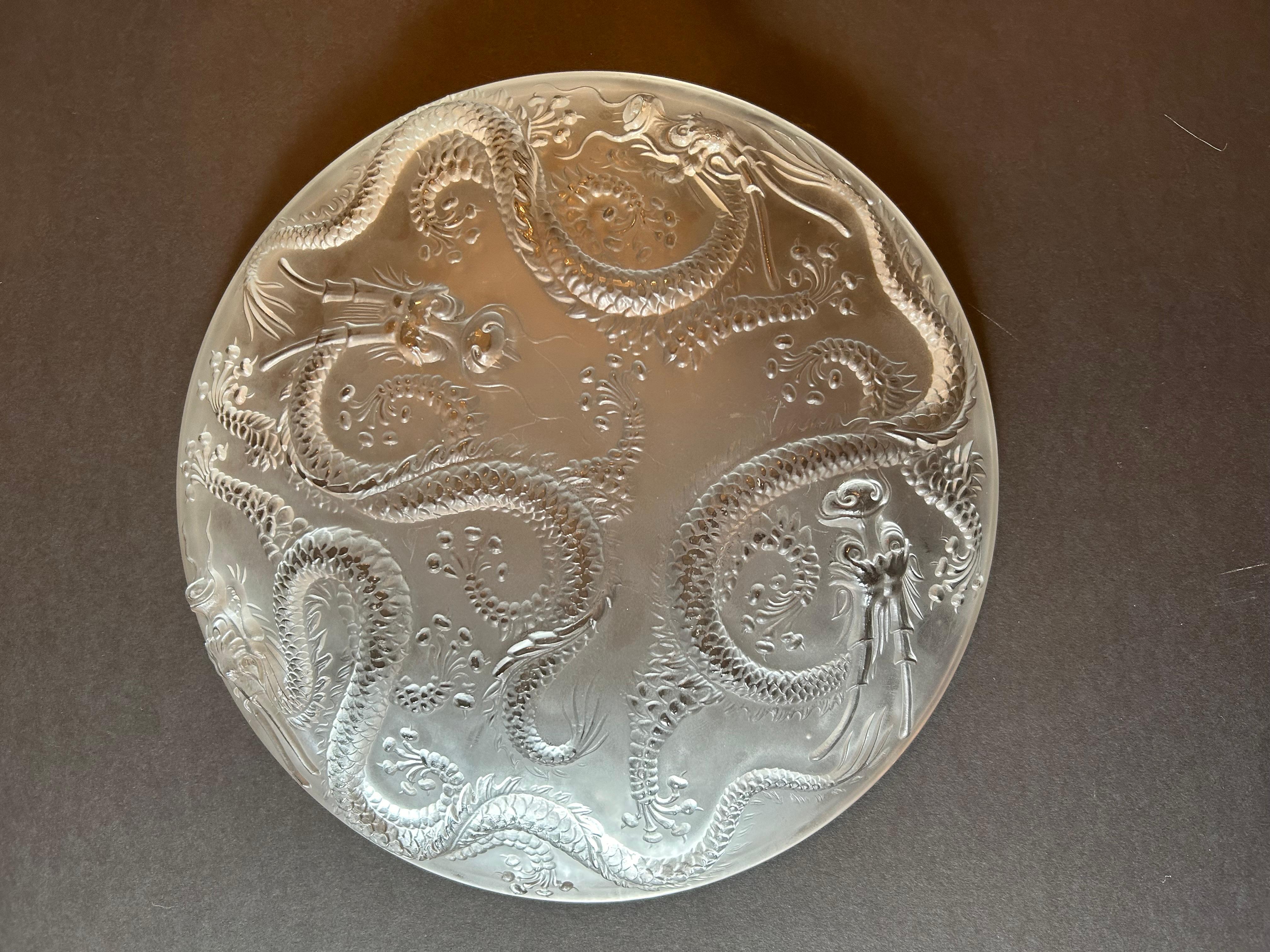 Art Deco Large Frosted Glass Bowl With Dragons by Josef Inwald for Barolac, 1930 For Sale