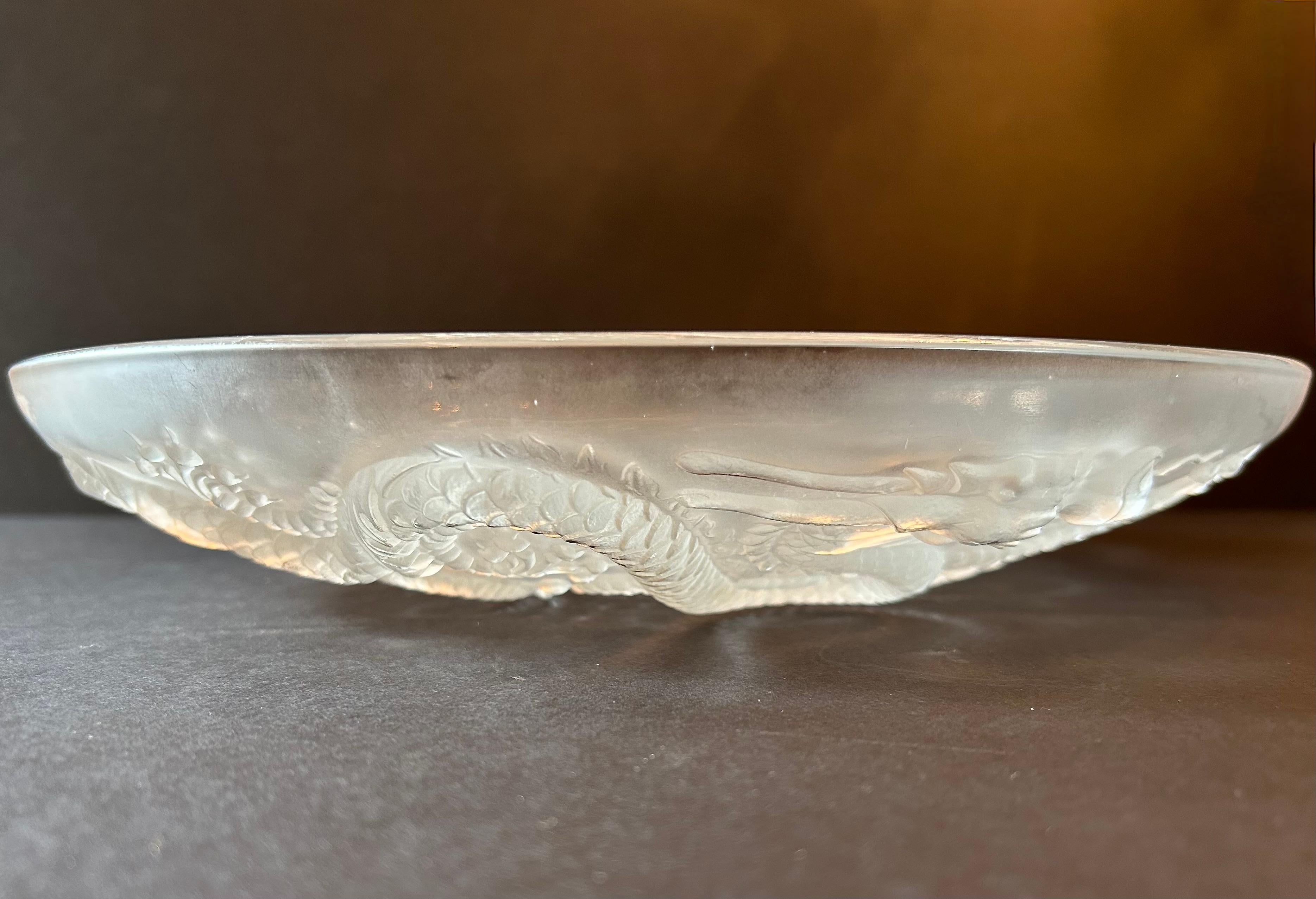 Czech Large Frosted Glass Bowl With Dragons by Josef Inwald for Barolac, 1930 For Sale
