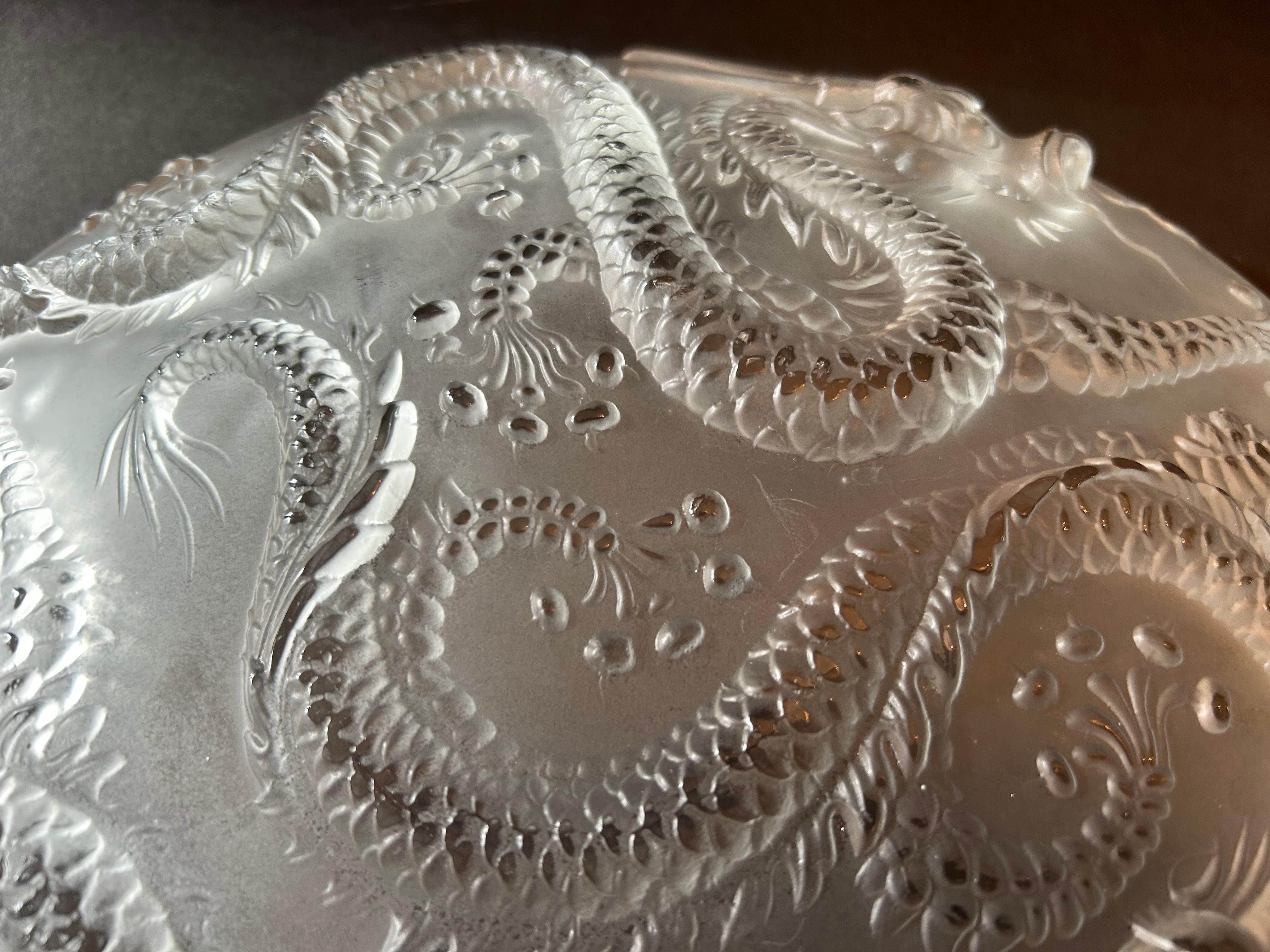 Mid-20th Century Large Frosted Glass Bowl With Dragons by Josef Inwald for Barolac, 1930 For Sale
