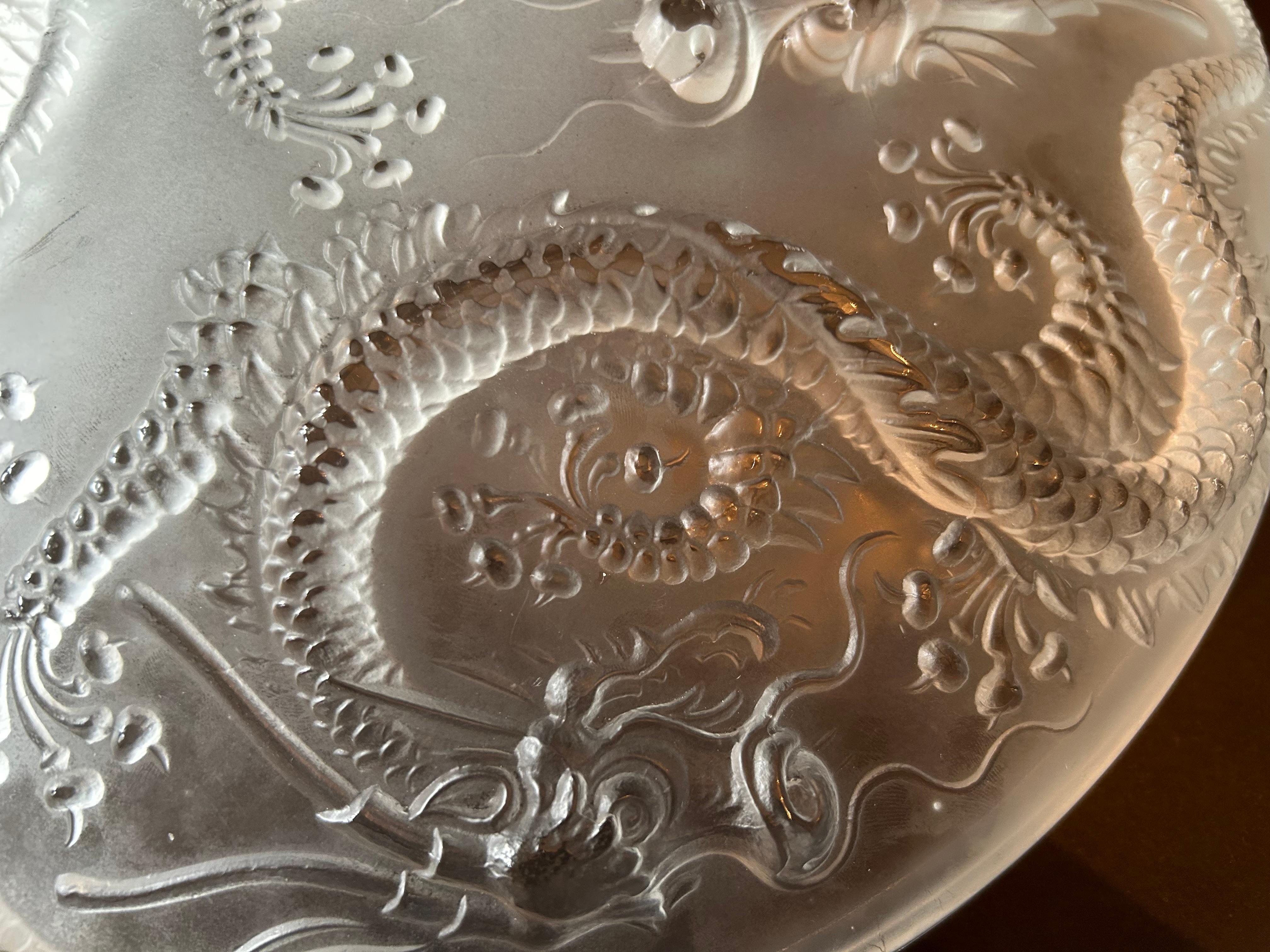 Art Glass Large Frosted Glass Bowl With Dragons by Josef Inwald for Barolac, 1930 For Sale