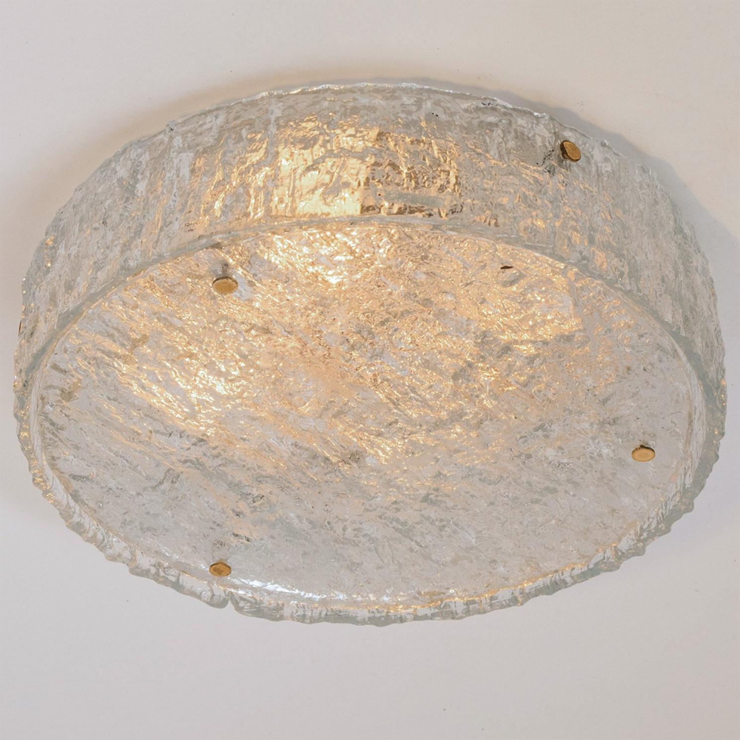 Mid-Century Modern Large Frosted Glass Flush Mount Ceiling Lamp by Kaiser, Germany, 1960s For Sale
