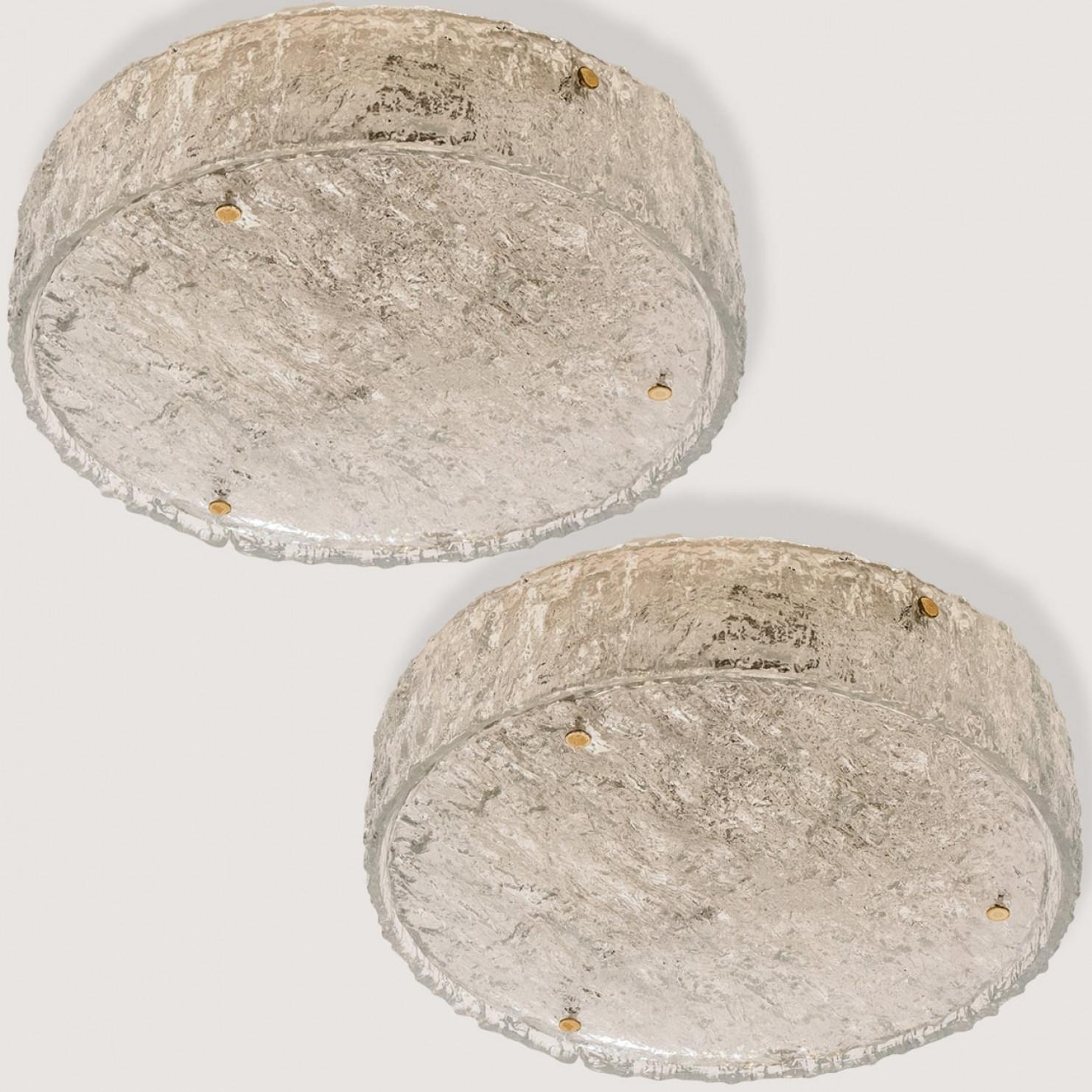 Hand-Crafted Large Frosted Glass Flush Mount Ceiling Lamp by Kaiser, Germany, 1960s For Sale