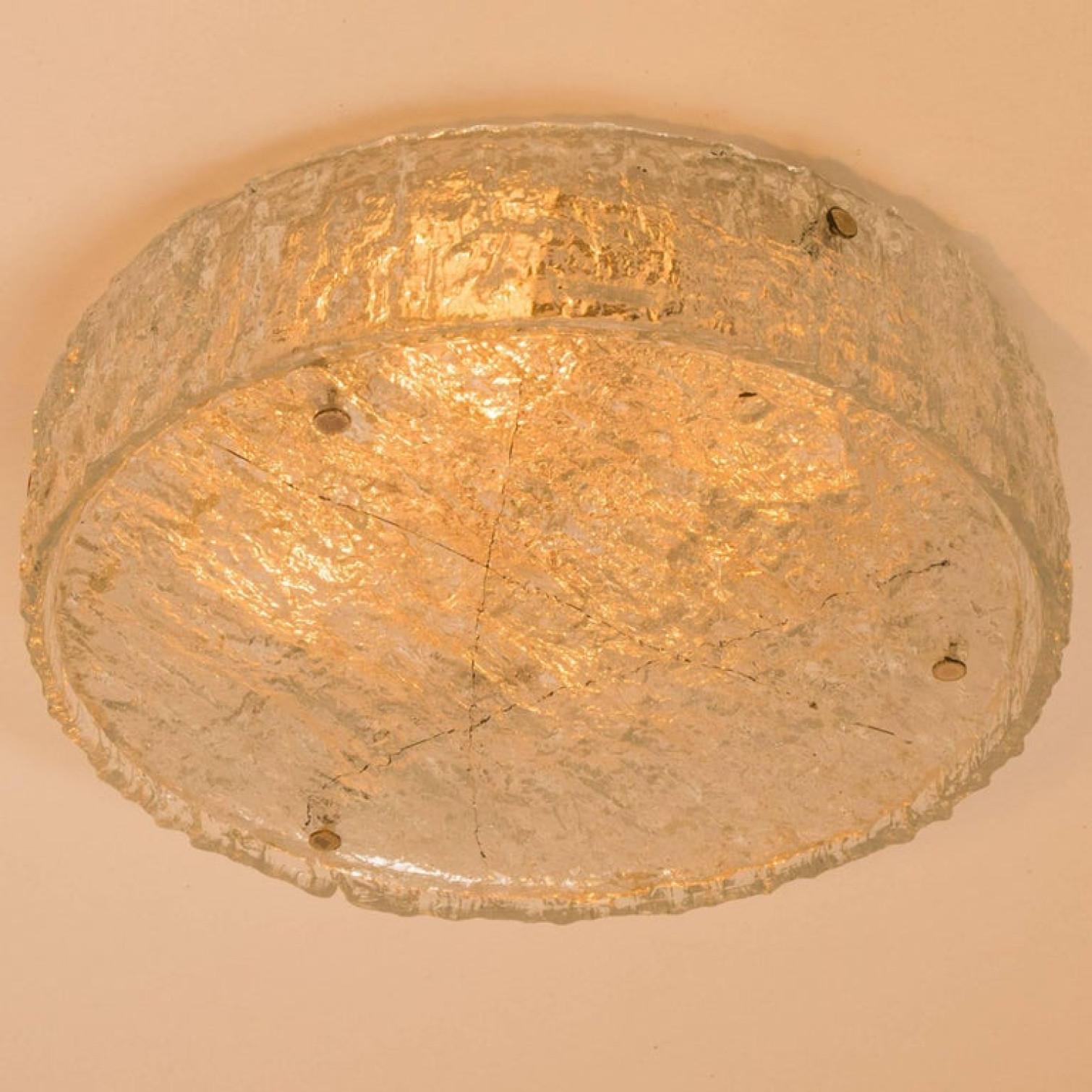 Mid-20th Century Large Frosted Glass Flush Mount Ceiling Lamp by Kaiser, Germany, 1960s For Sale