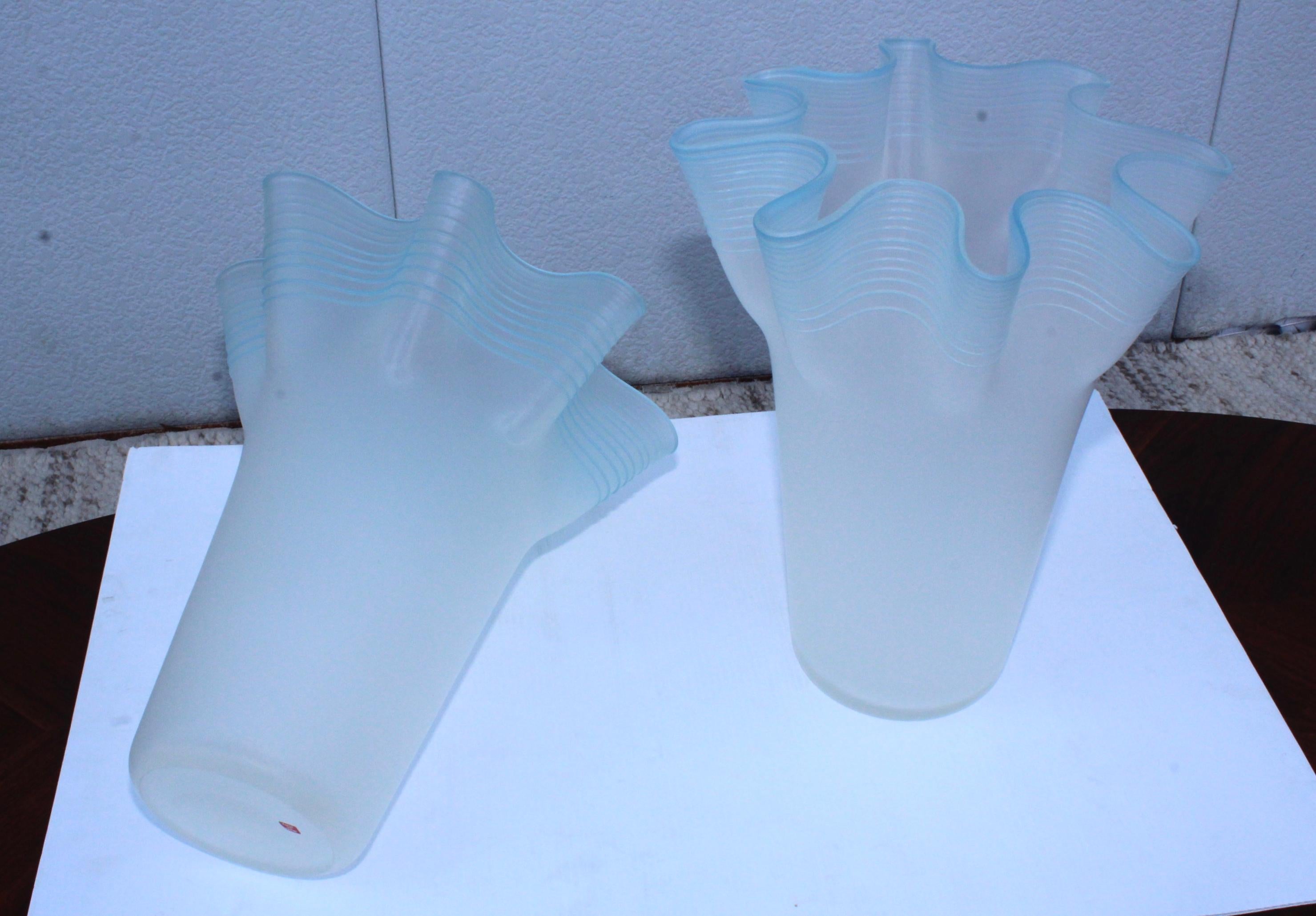 Large Frosted Glass Handkerchief Italian Vases 3