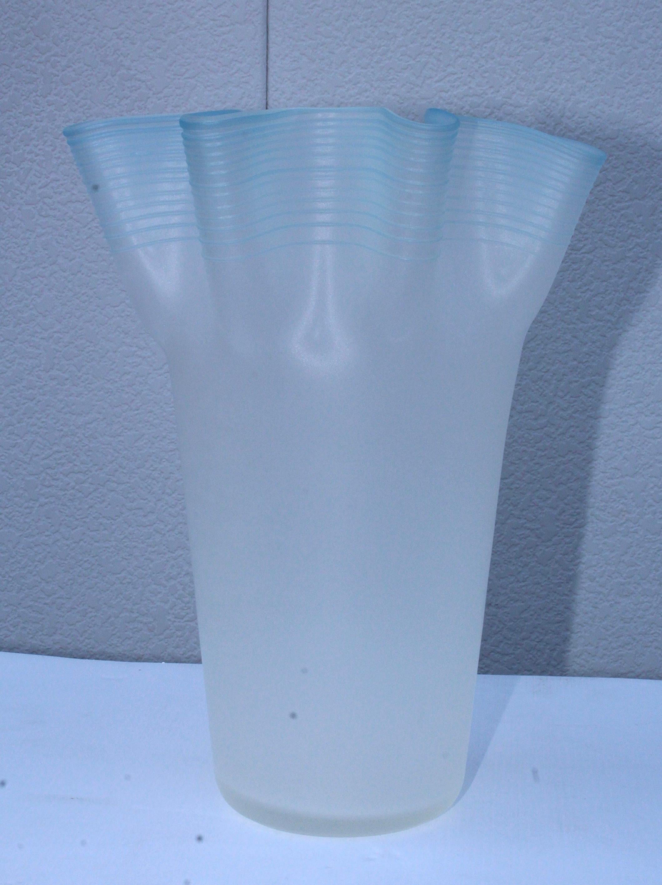 Large Frosted Glass Handkerchief Italian Vases 4