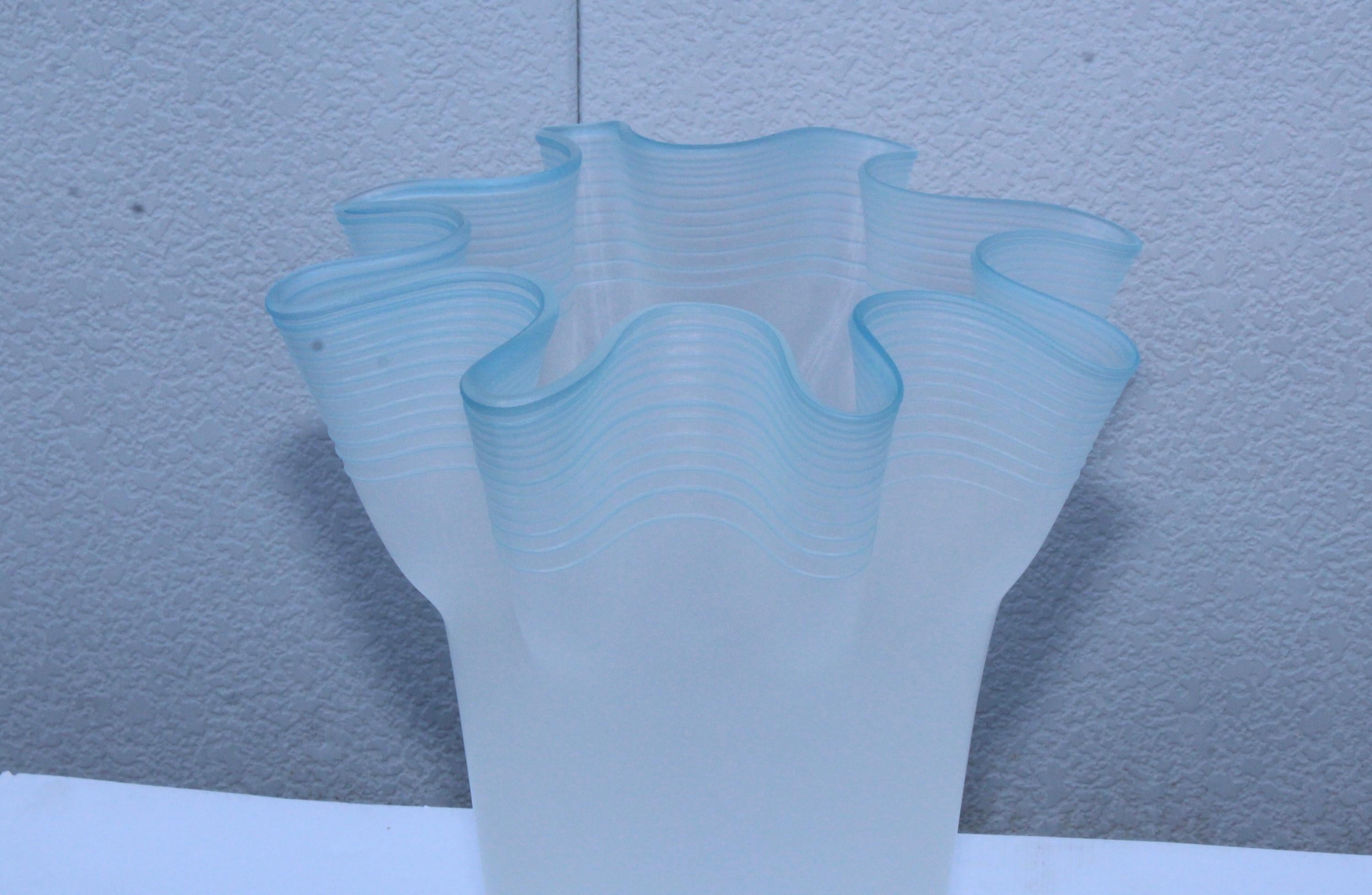 Large Frosted Glass Handkerchief Italian Vases 5
